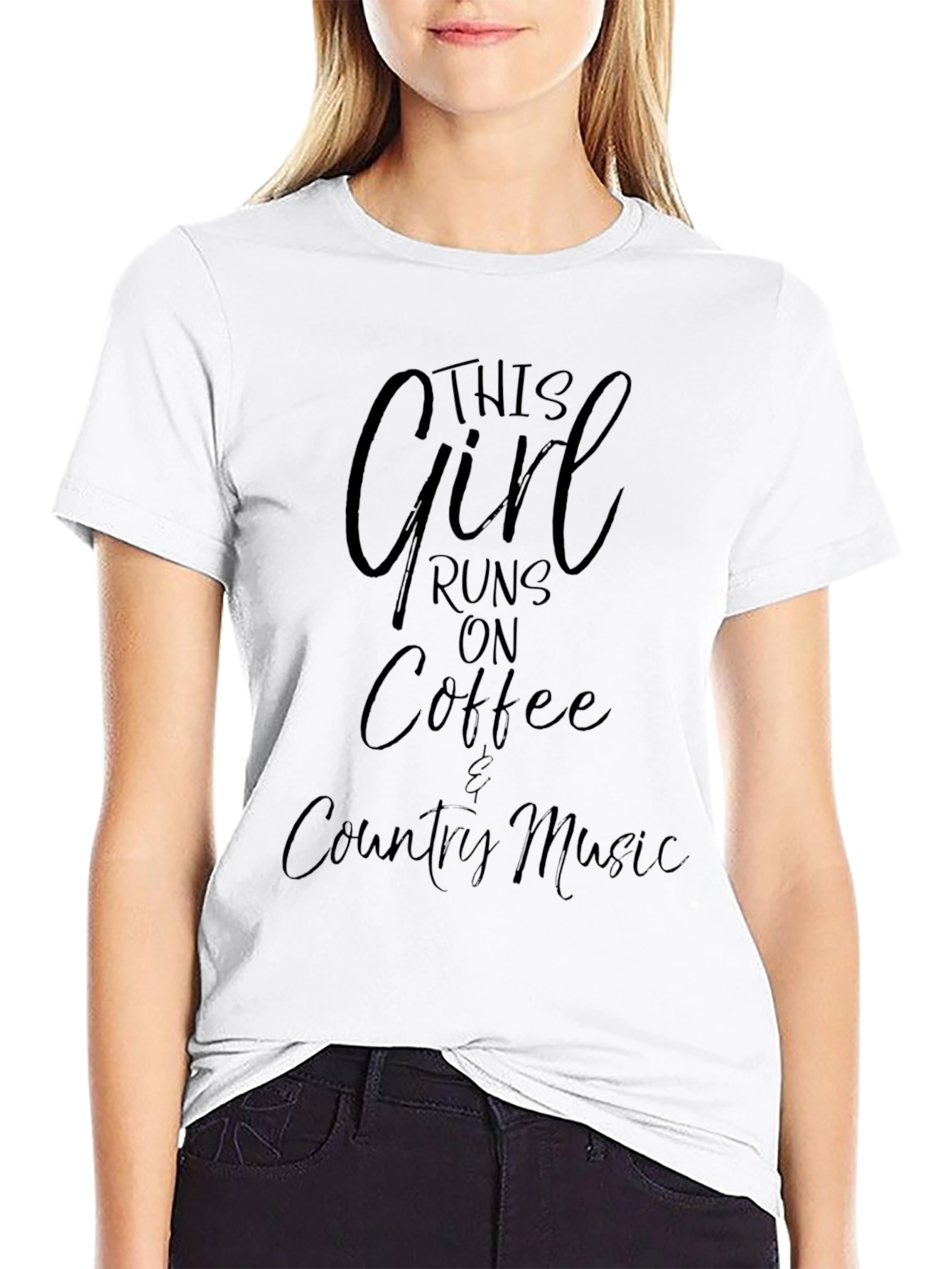 This Girl Runs On Coffee & Country Music Black T-Shirt