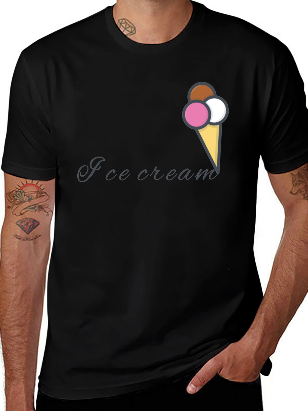 Ice Cream Cone Graphic Black T-Shirt