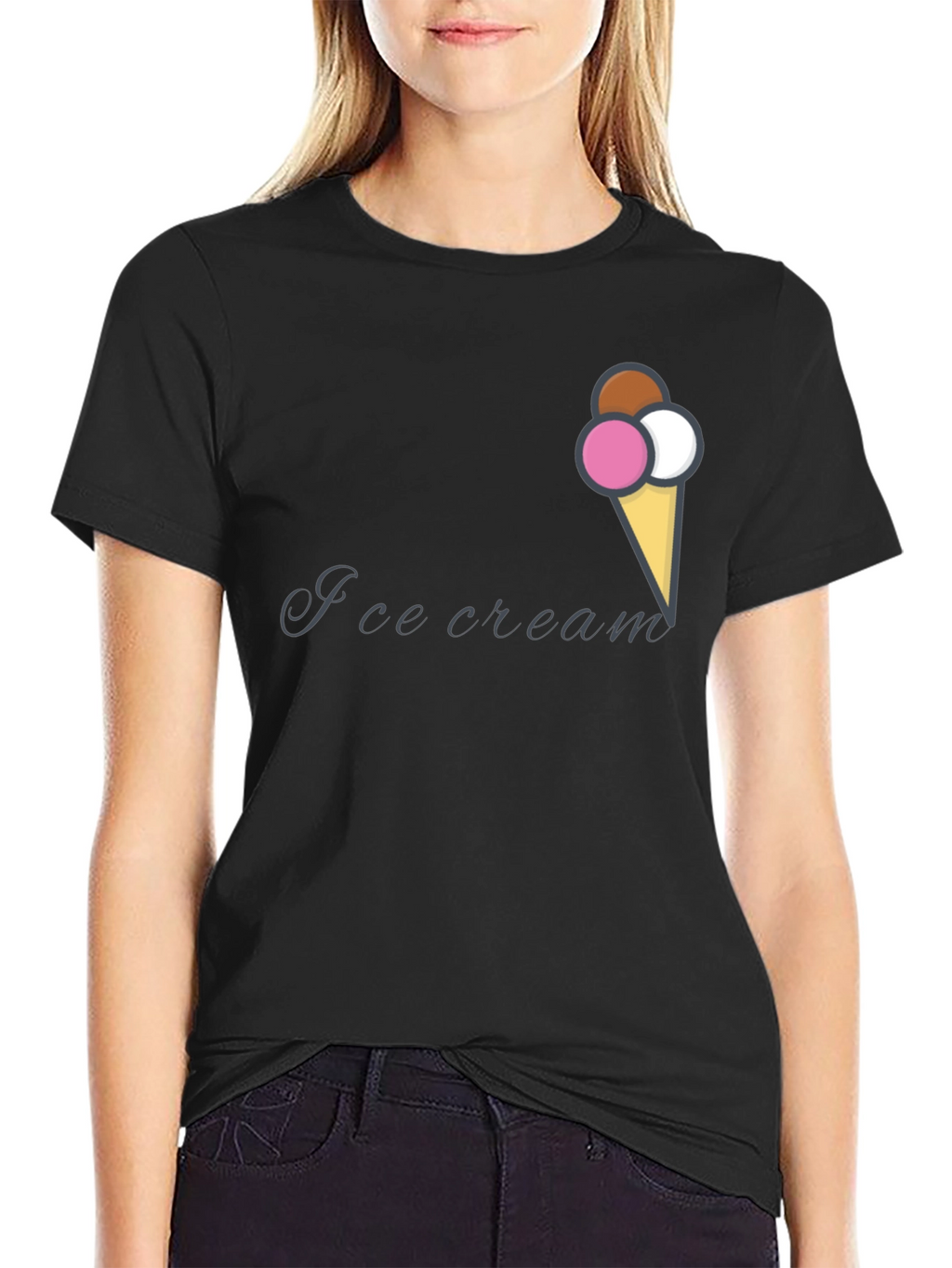 Ice Cream Cone Graphic Black T-Shirt