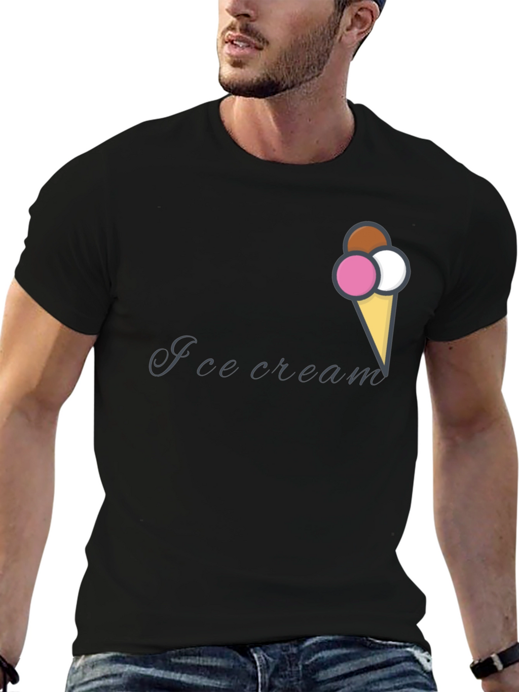 Ice Cream Cone Graphic Black T-Shirt