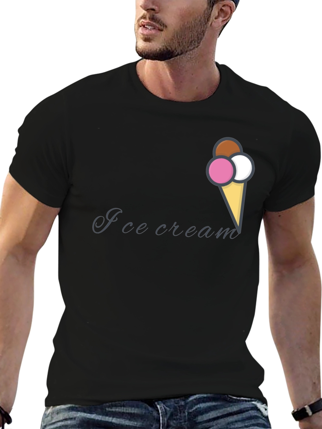 Ice Cream Cone Graphic Black T-Shirt