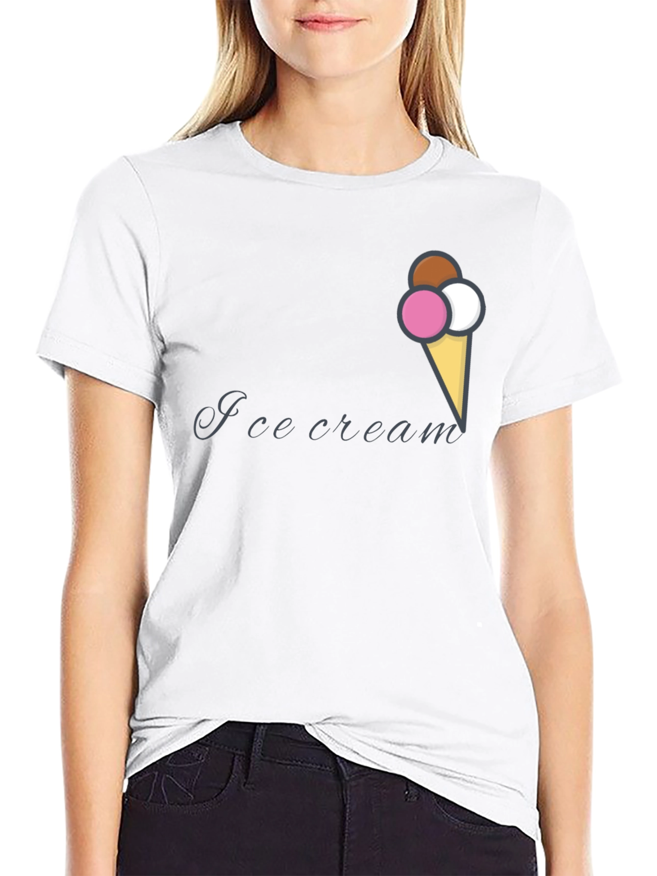 Ice Cream Cone Graphic Black T-Shirt