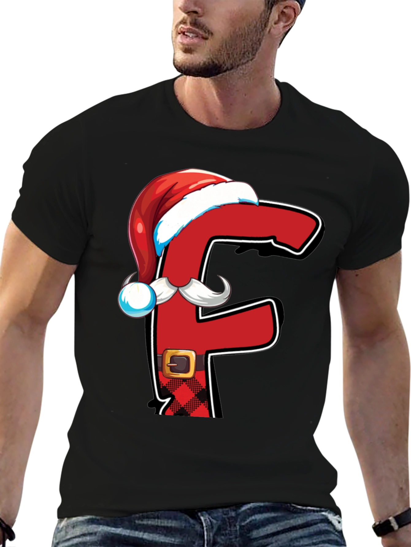 Festive Alphabet Letter F Santa T-Shirt