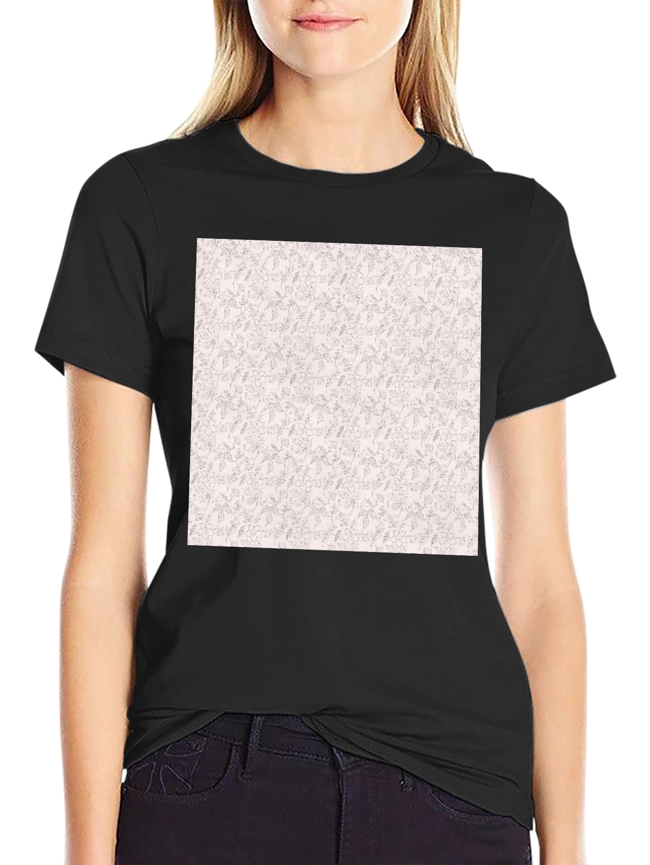 Black Tee with Floral Pattern Print
