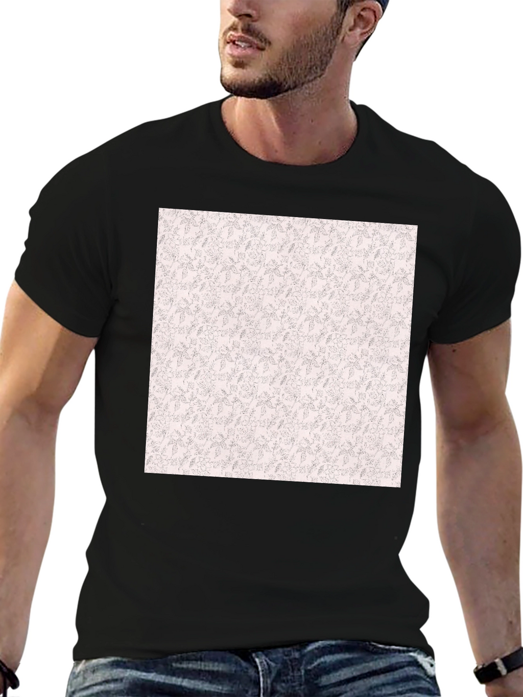 Black Tee with Floral Pattern Print
