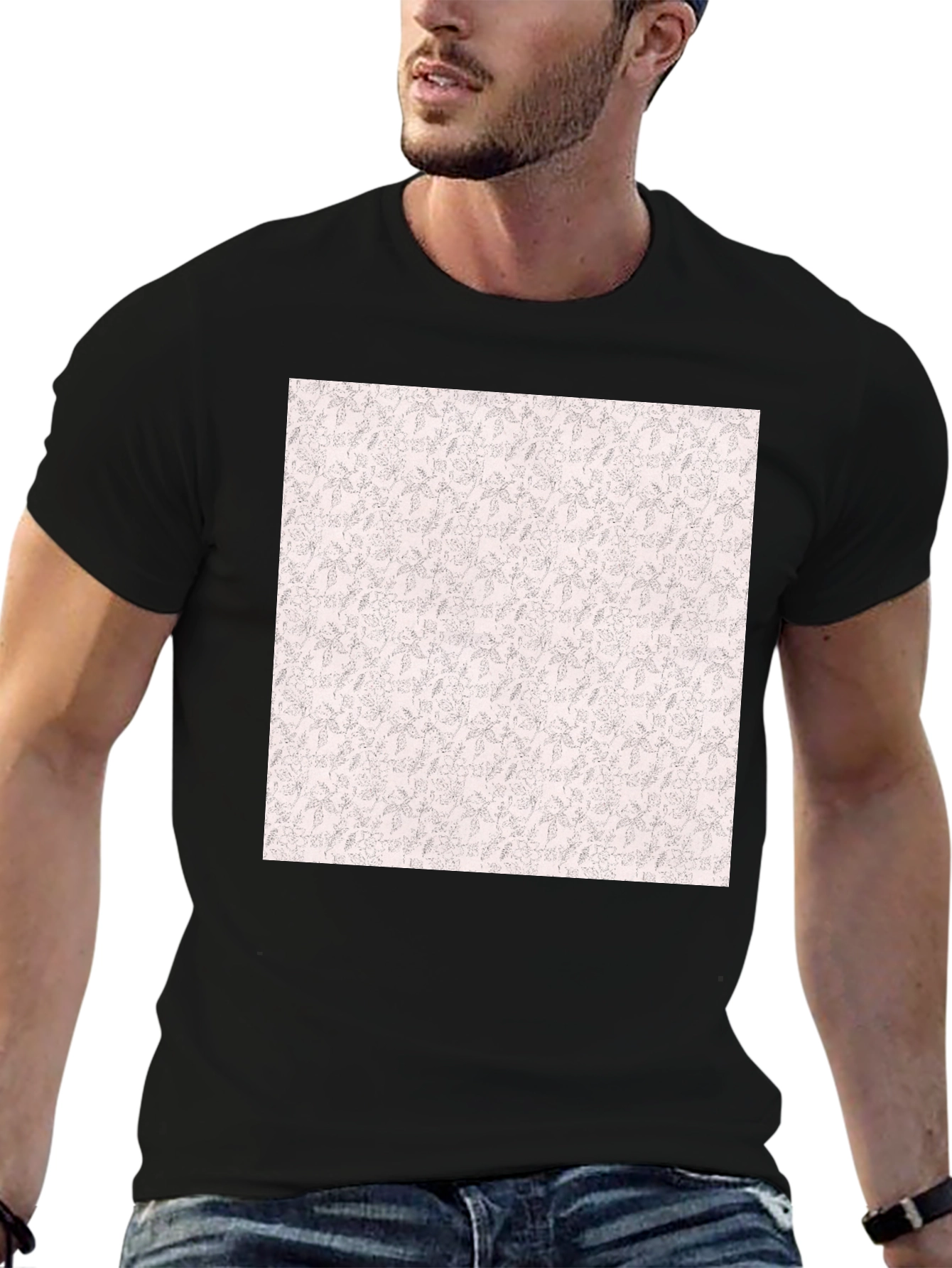Black Tee with Floral Pattern Print