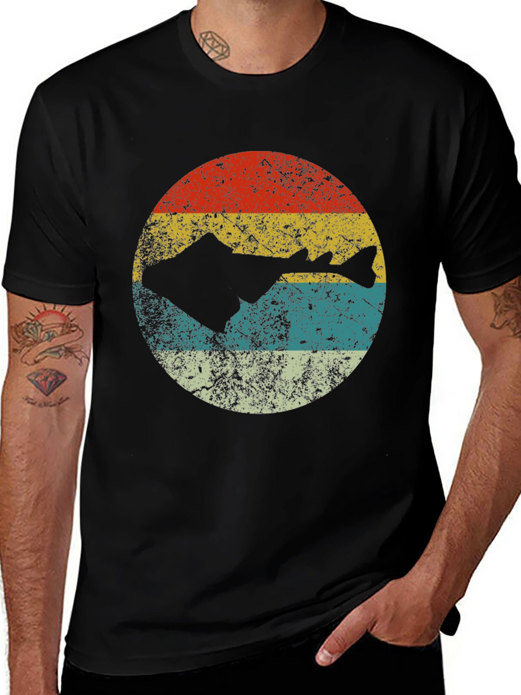 Retro Fish Silhouette Graphic Tee - Black