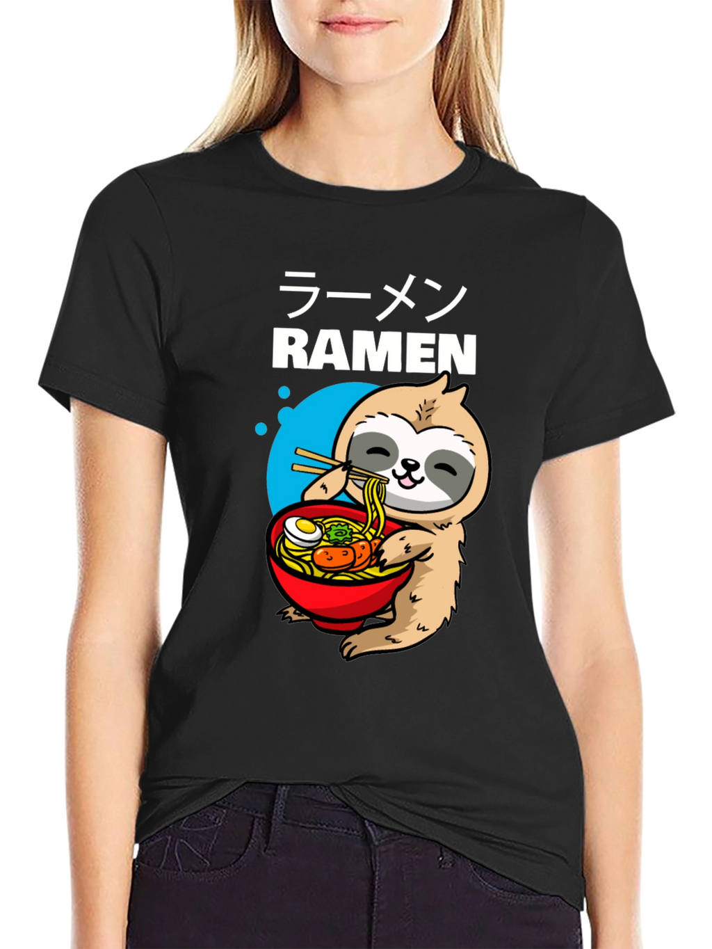 Ramen Sloth Graphic T-Shirt - Unisex Black Tee