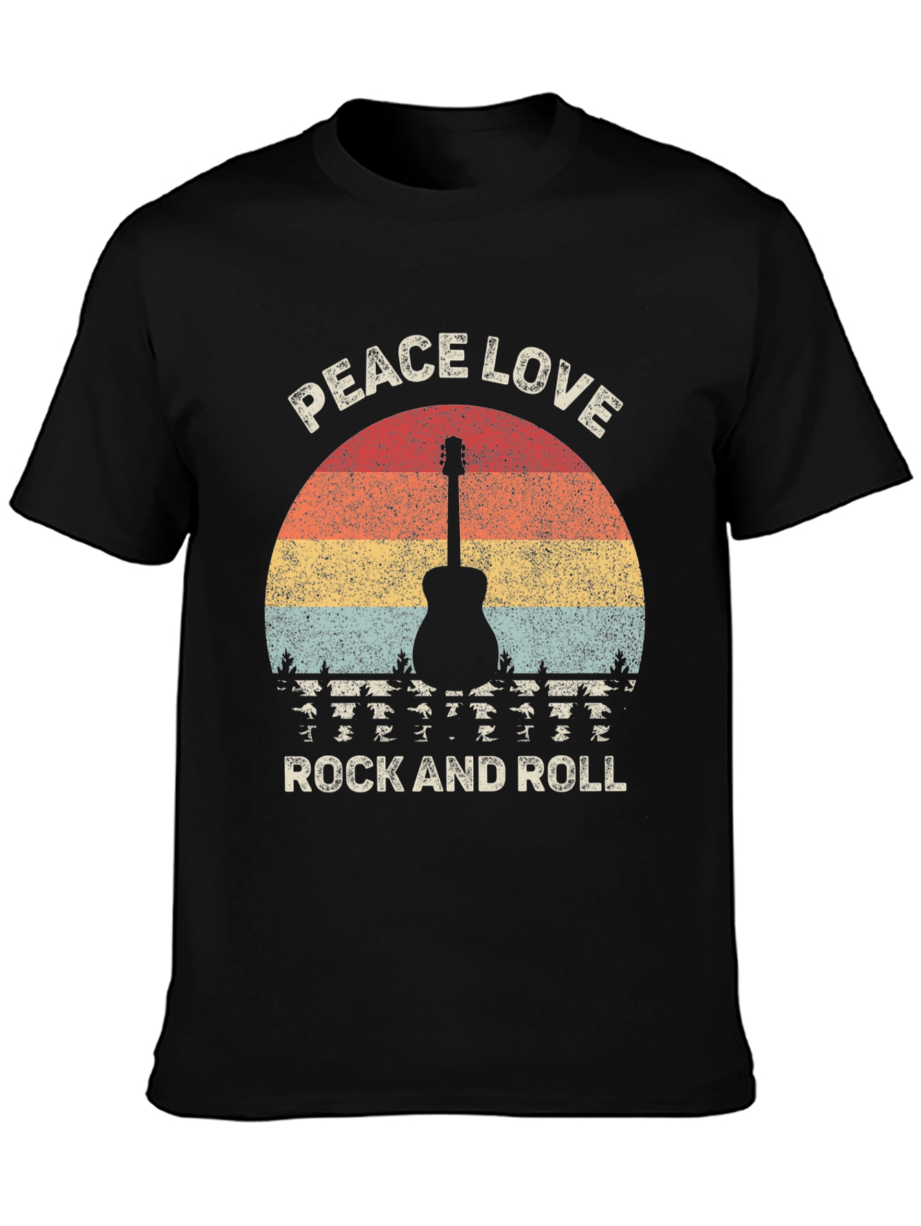 Peace Love Rock and Roll Graphic Tee - Retro Guitar T-Shirt