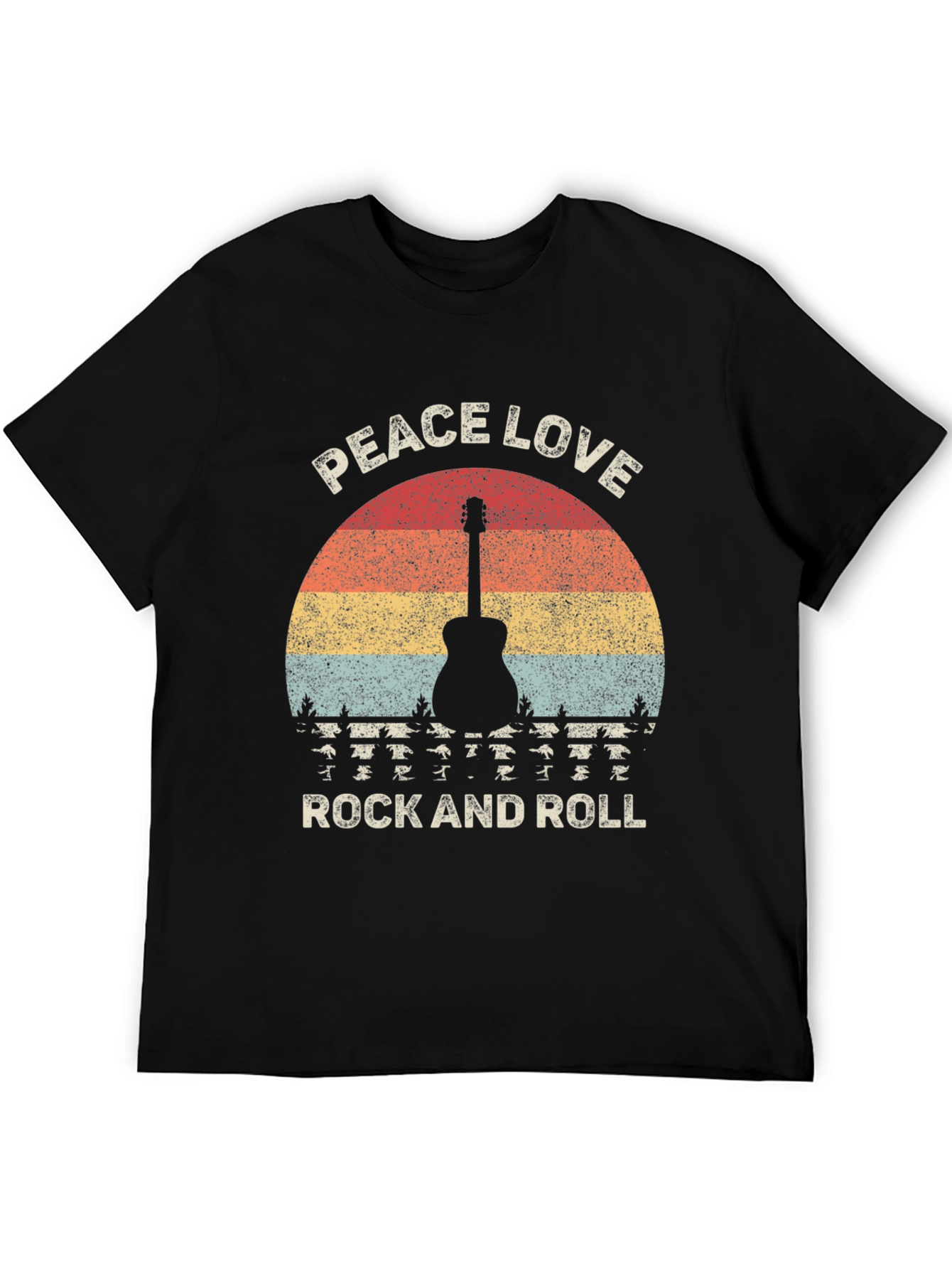 Peace Love Rock and Roll Graphic Tee - Retro Guitar T-Shirt