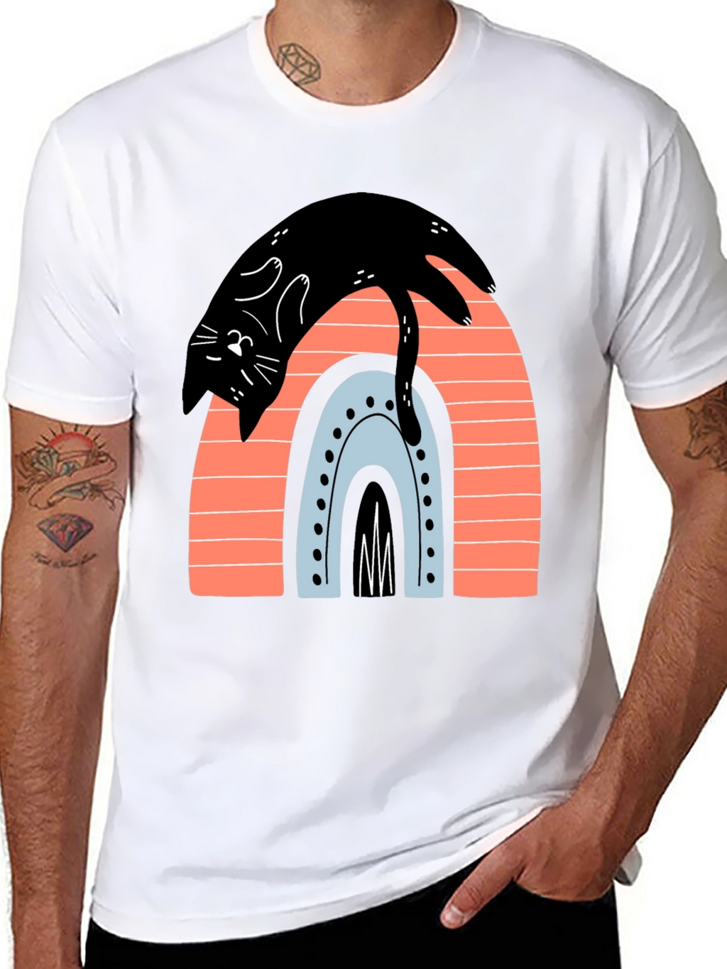 Black Cat Rainbow Graphic T-Shirt