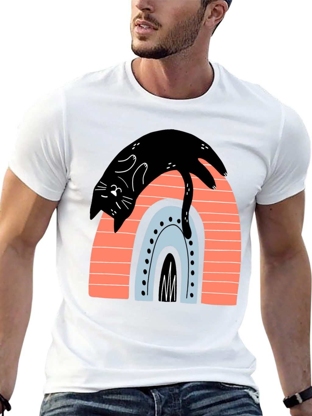 Black Cat Rainbow Graphic T-Shirt