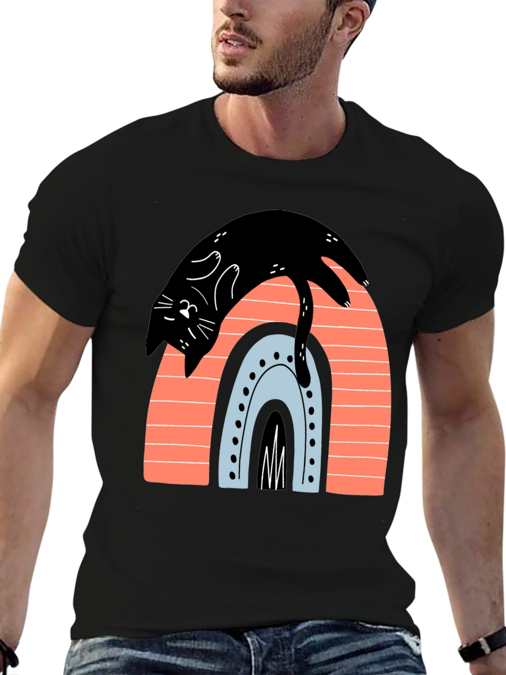 Black Cat Rainbow Graphic T-Shirt