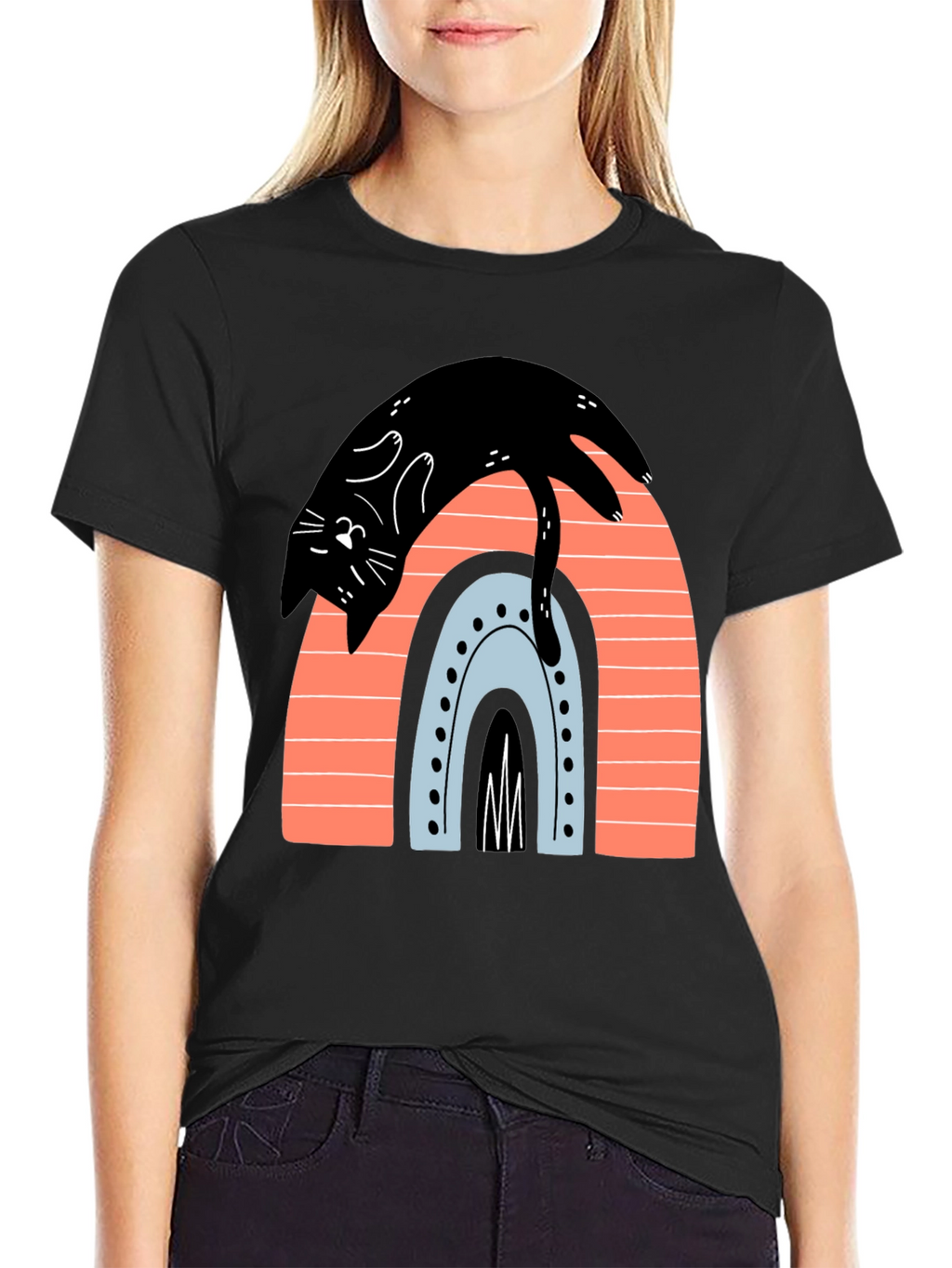Black Cat Rainbow Graphic T-Shirt