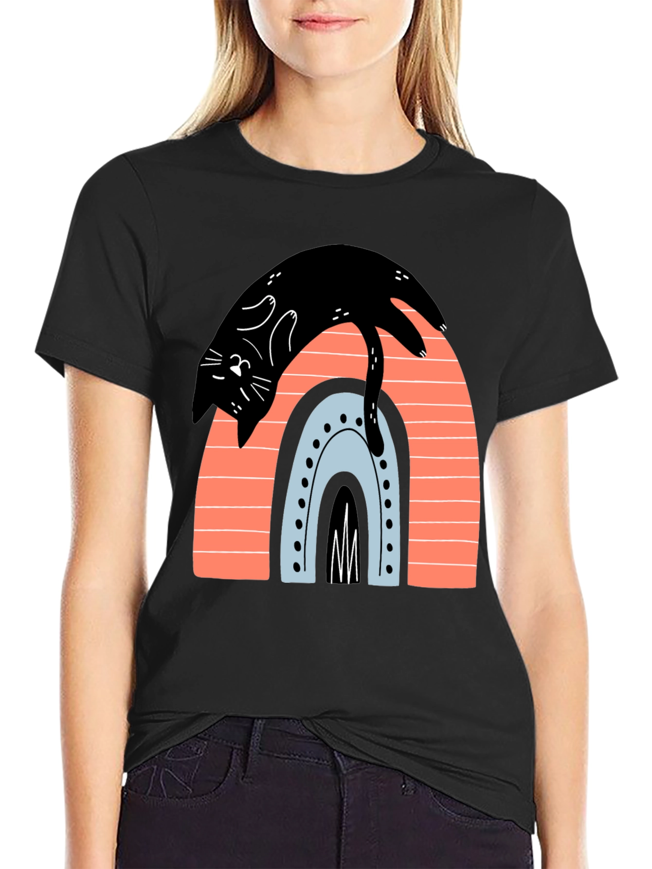 Black Cat Rainbow Graphic T-Shirt