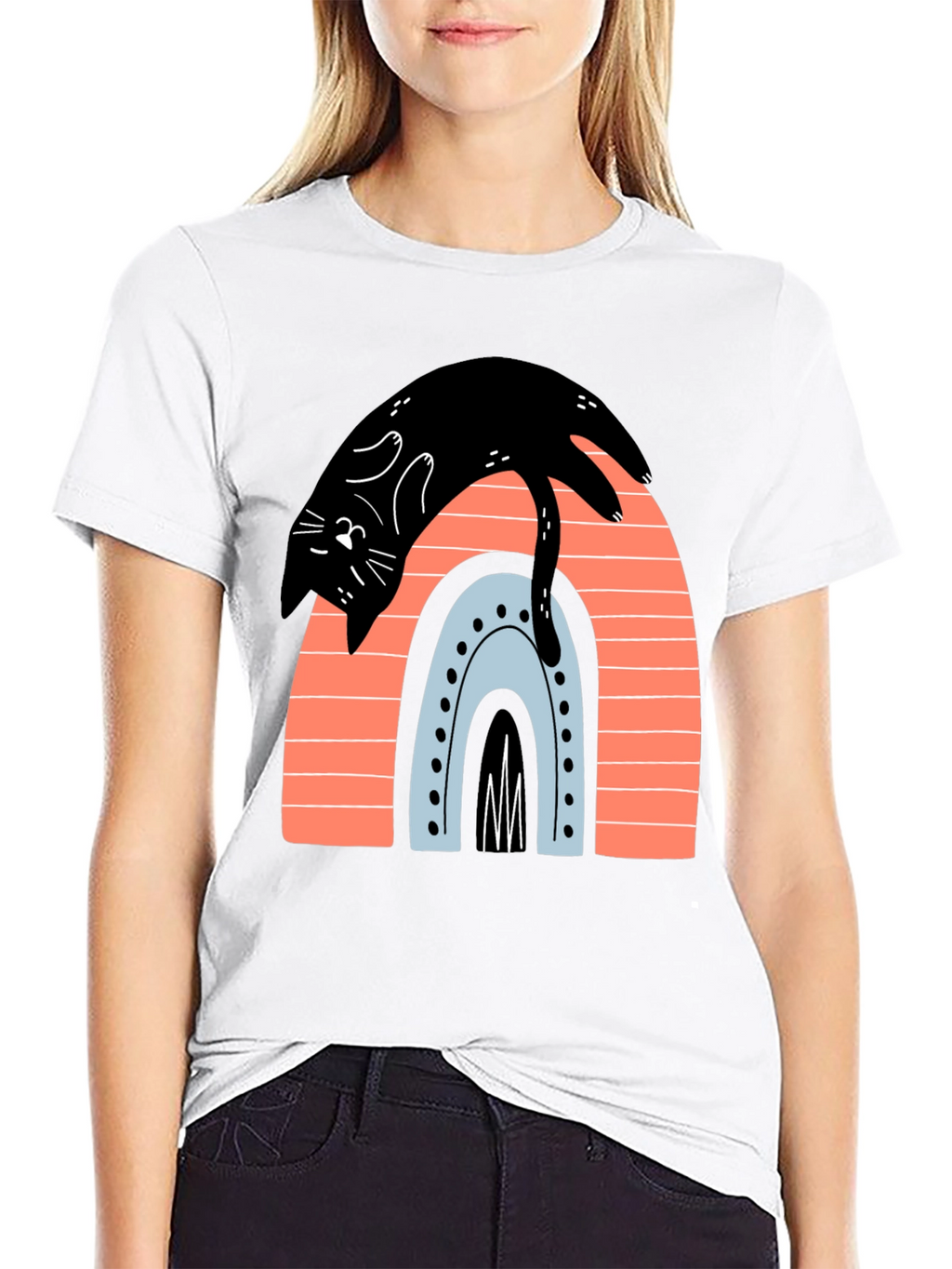 Black Cat Rainbow Graphic T-Shirt