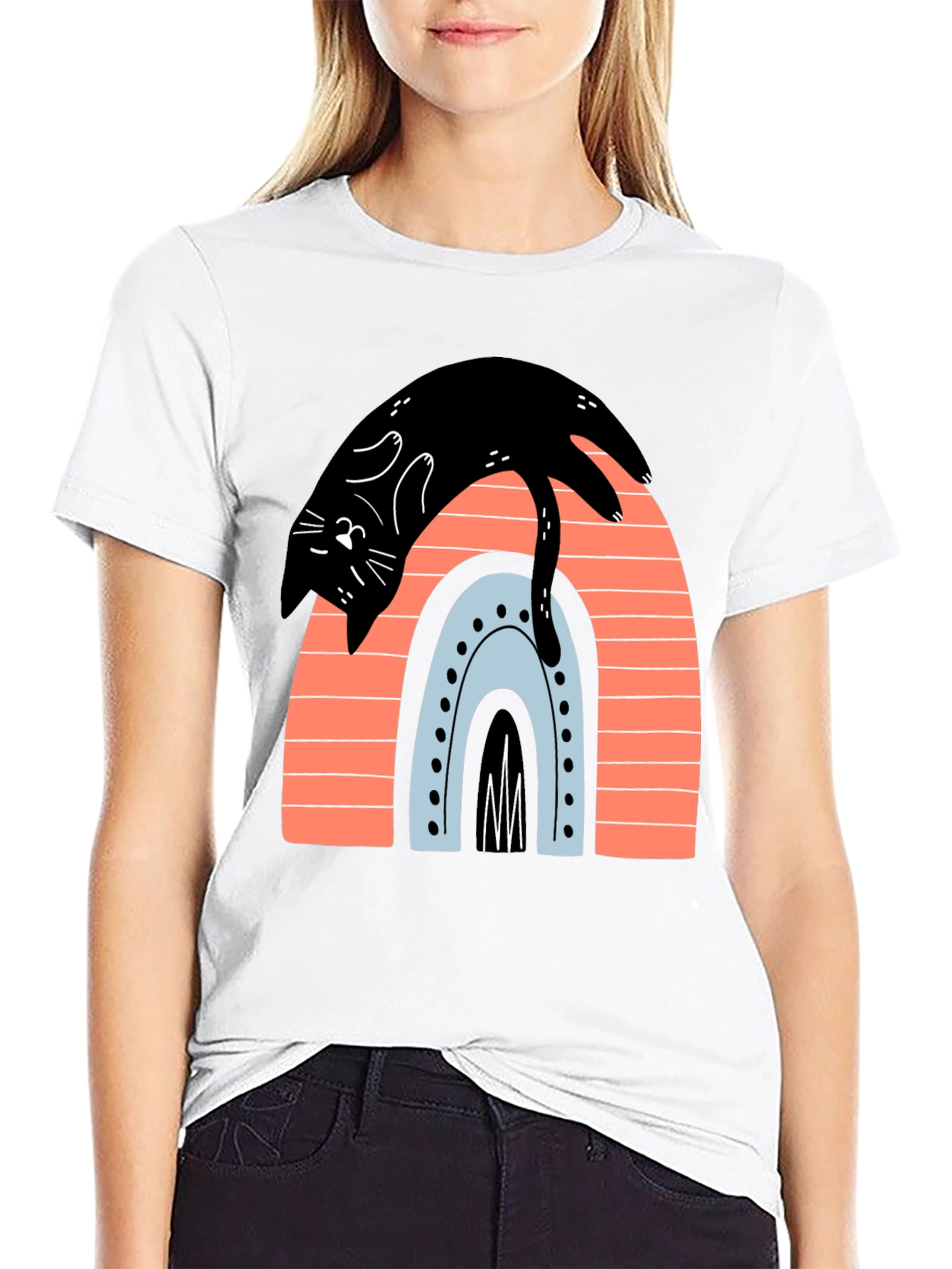 Black Cat Rainbow Graphic T-Shirt