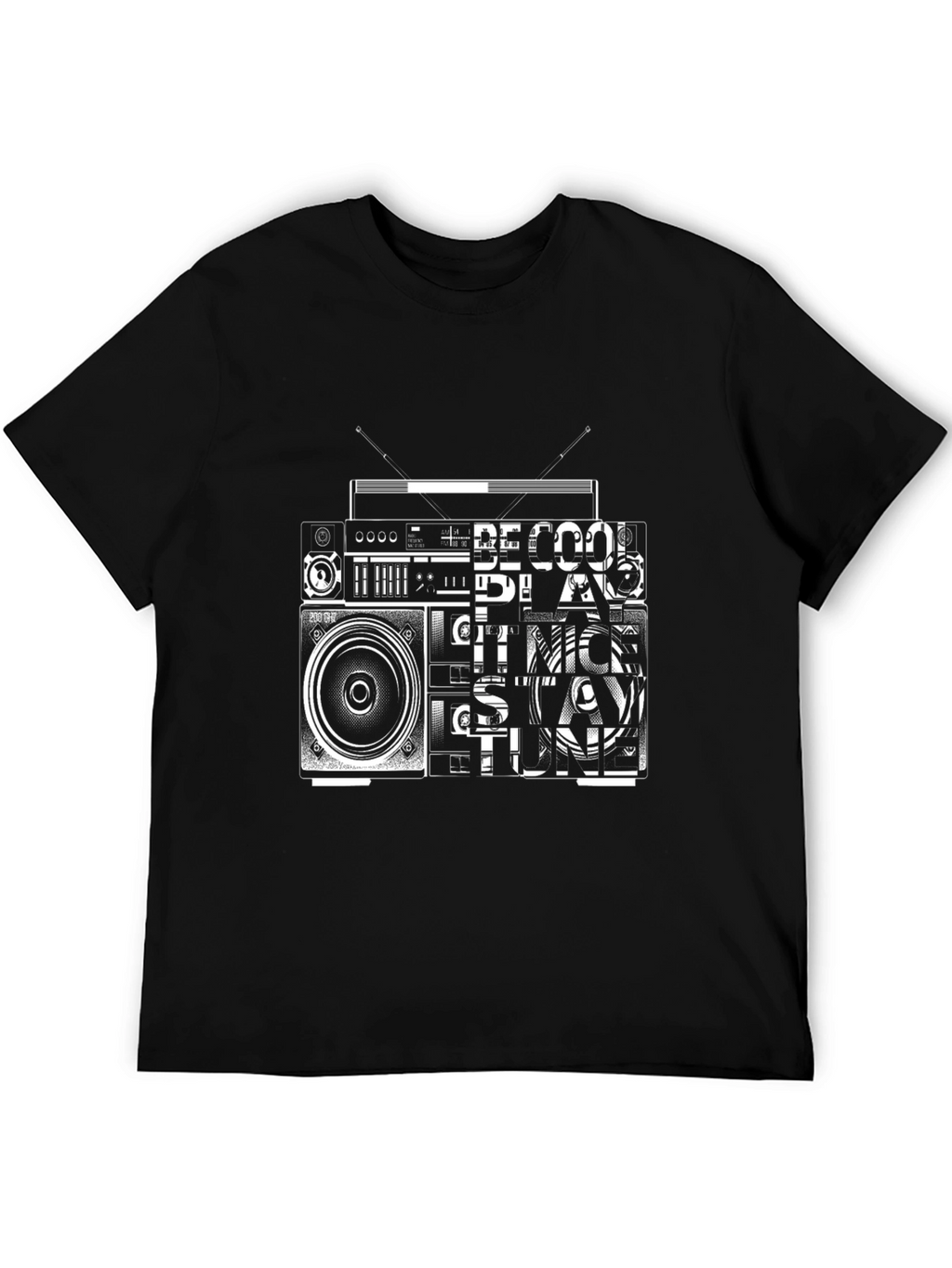Retro Radio Graphic Tee - Black Cotton T-Shirt
