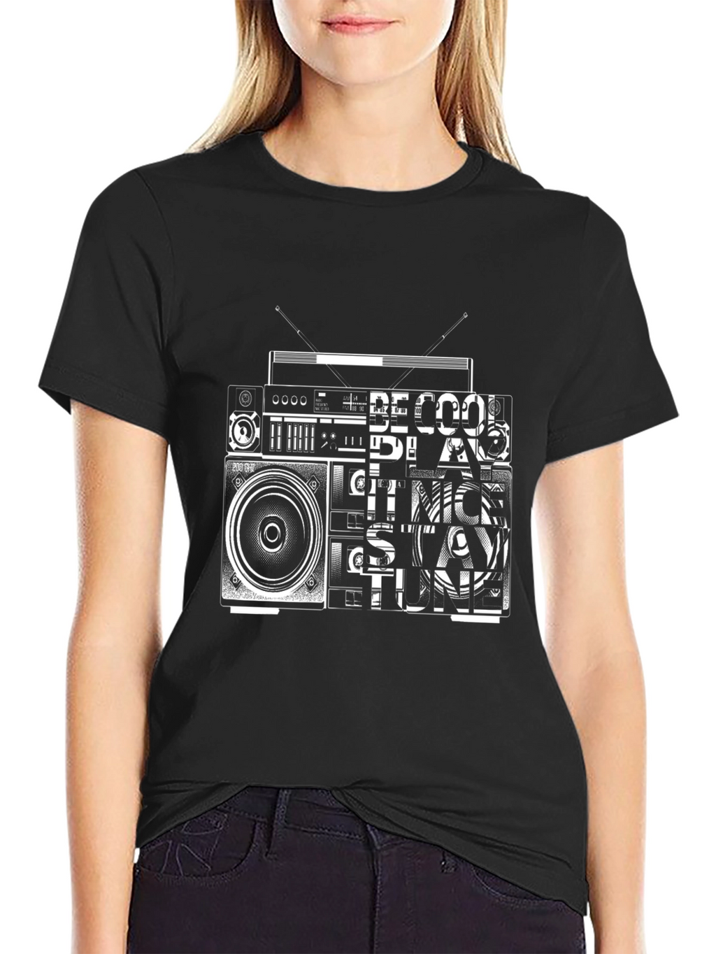 Retro Radio Graphic Tee - Black Cotton T-Shirt