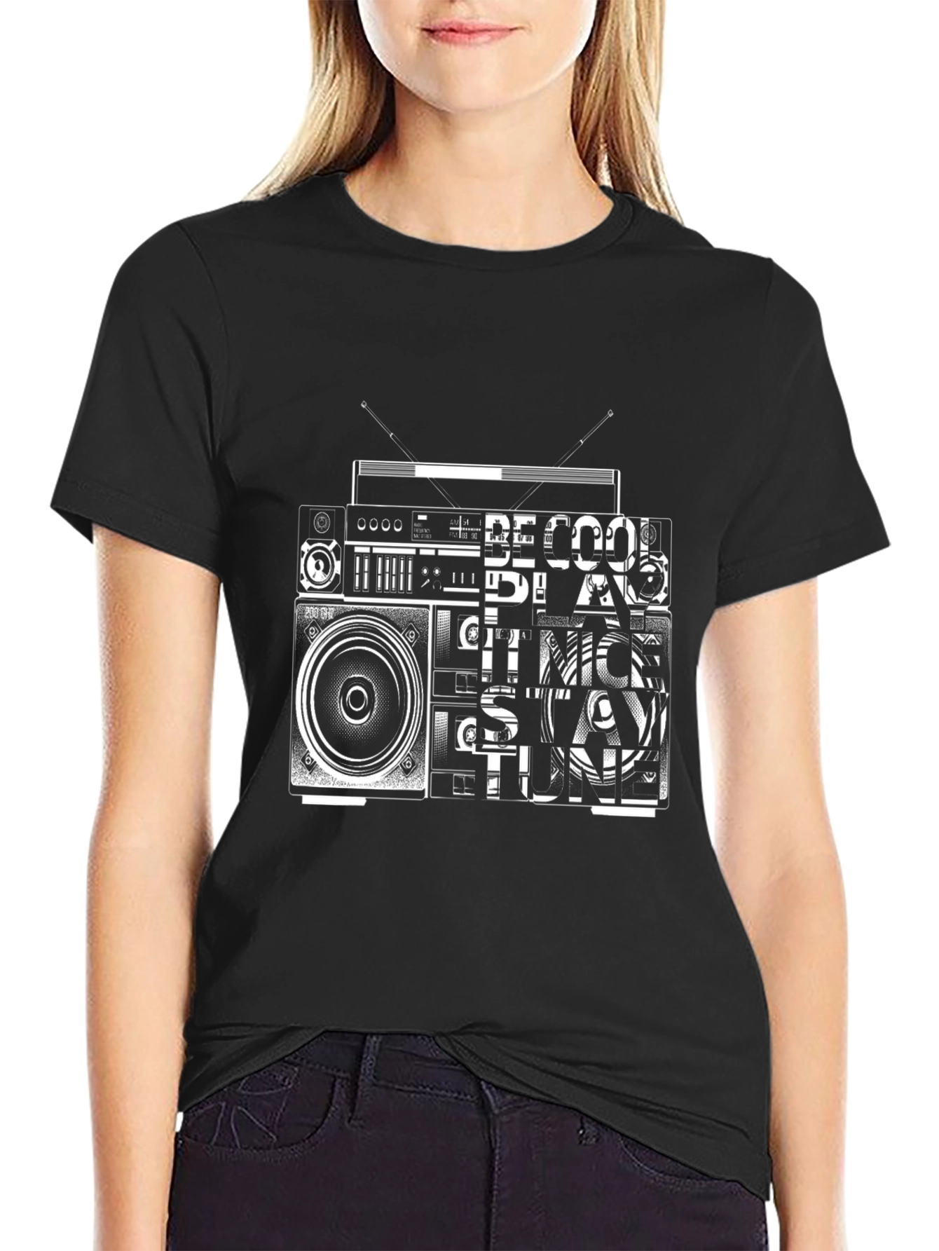Retro Radio Graphic Tee - Black Cotton T-Shirt