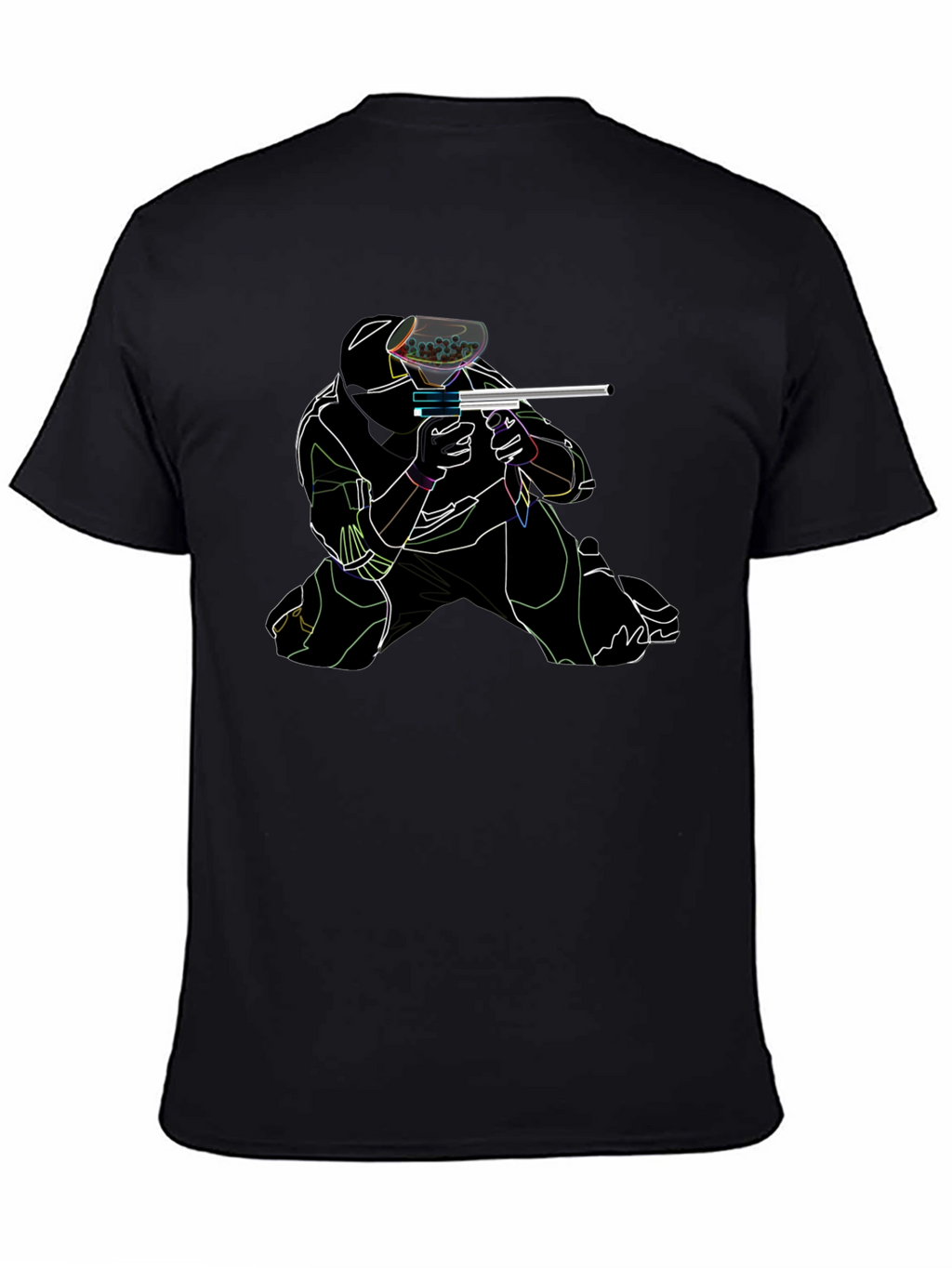 Paintball Player Graphic T-Shirt - Black Cotton Tee