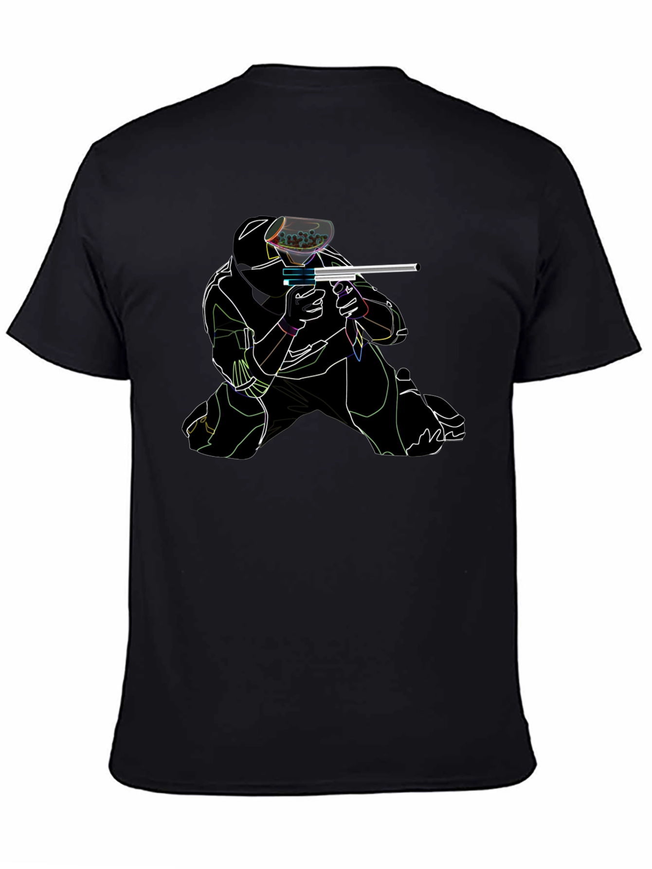 Paintball Player Graphic T-Shirt - Black Cotton Tee