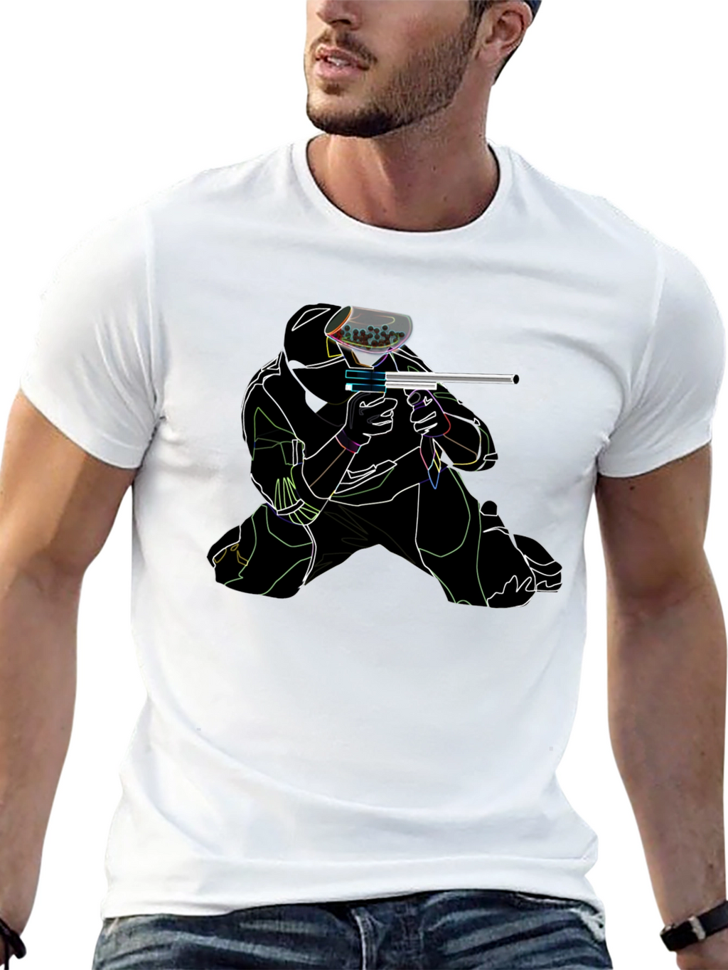 Paintball Player Graphic T-Shirt - Black Cotton Tee
