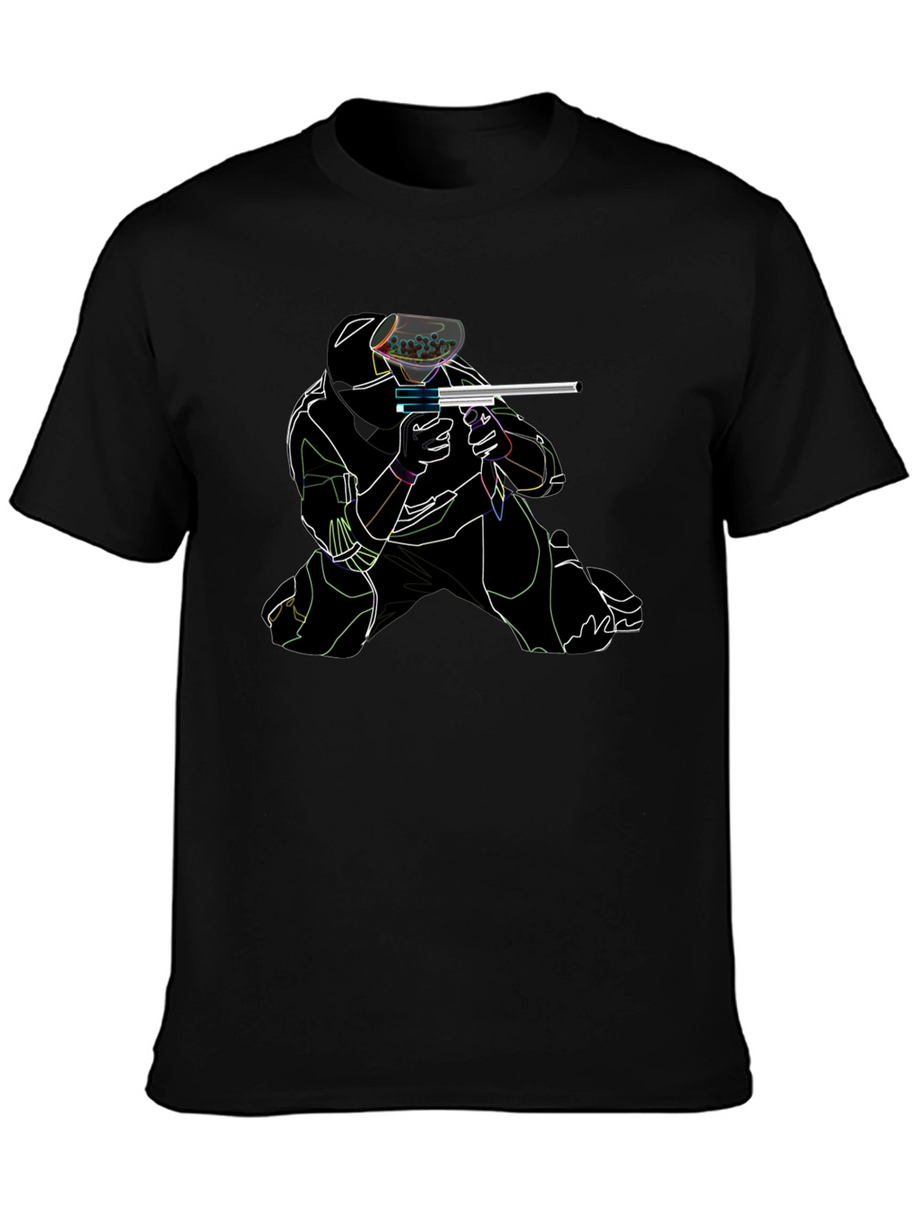 Paintball Player Graphic T-Shirt - Black Cotton Tee