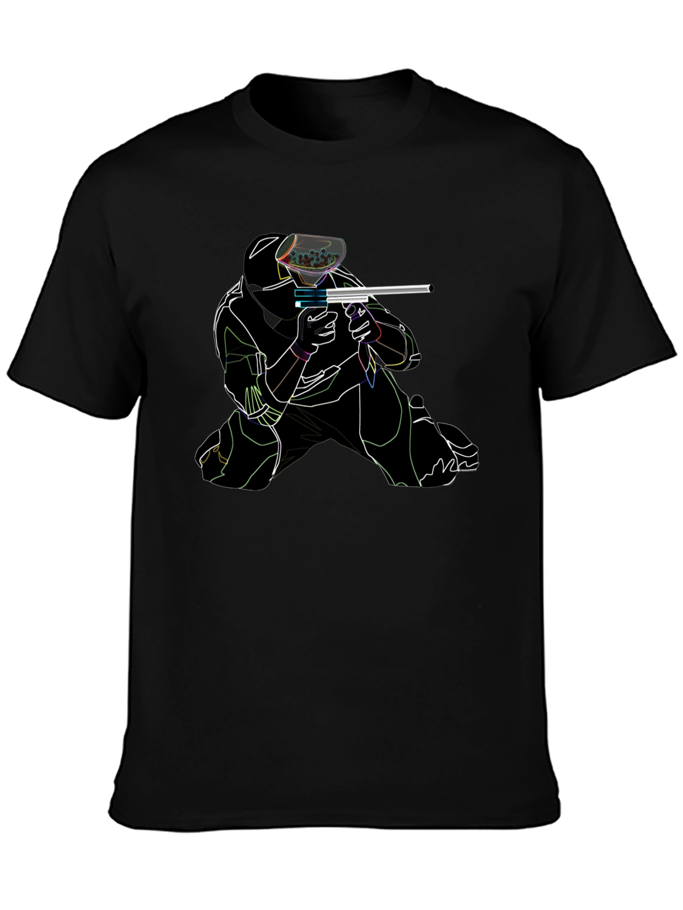 Paintball Player Graphic T-Shirt - Black Cotton Tee