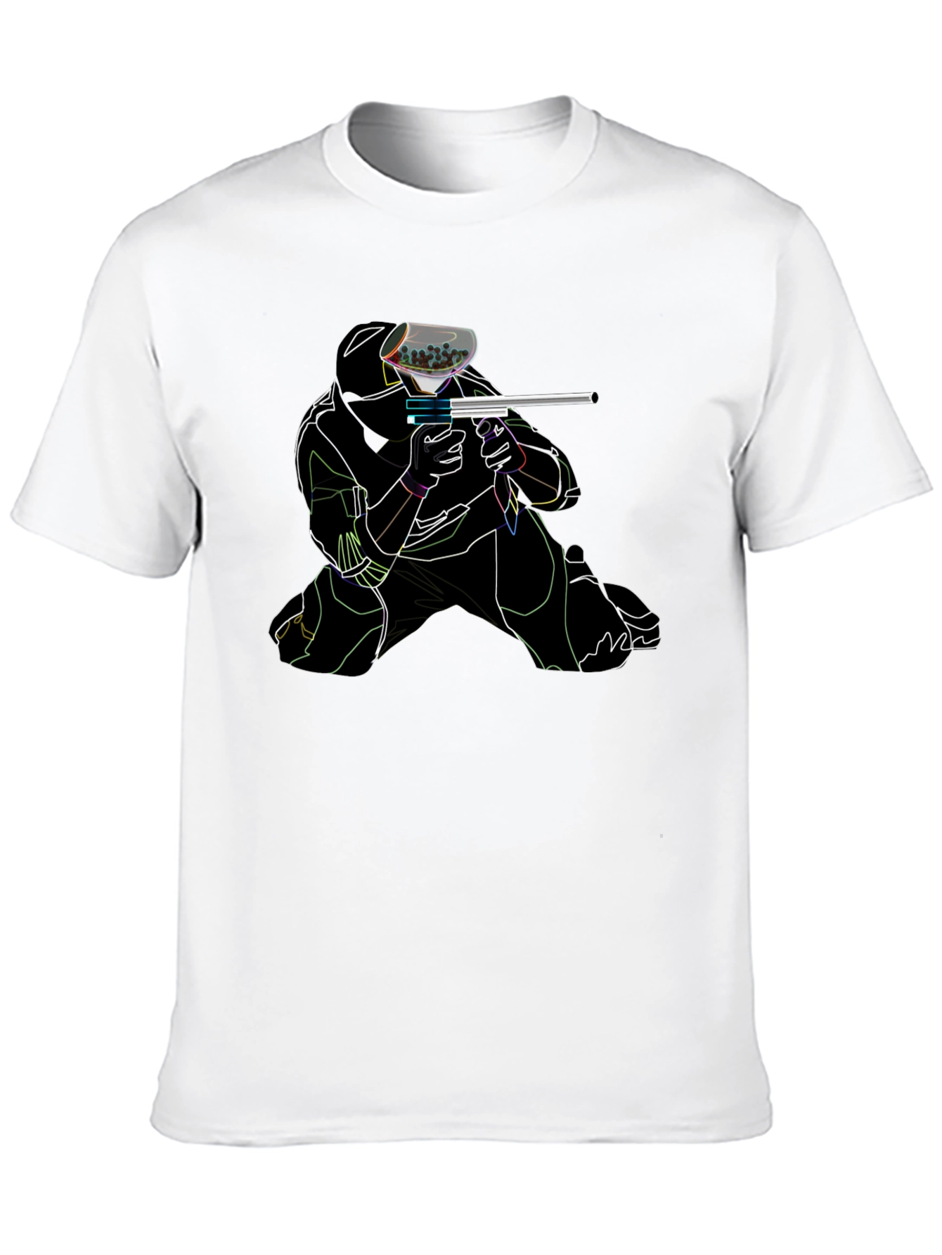 Paintball Player Graphic T-Shirt - Black Cotton Tee