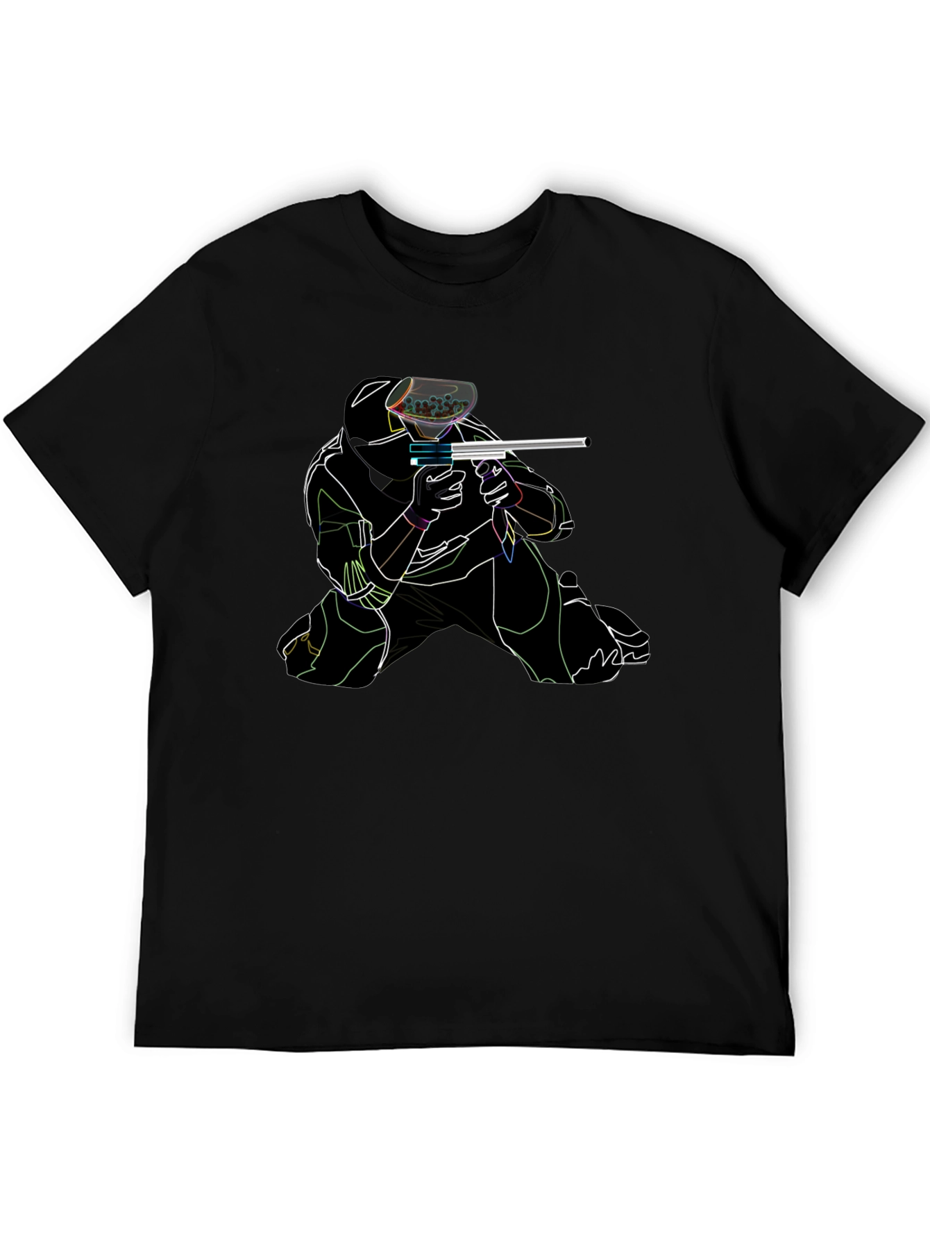 Paintball Player Graphic T-Shirt - Black Cotton Tee