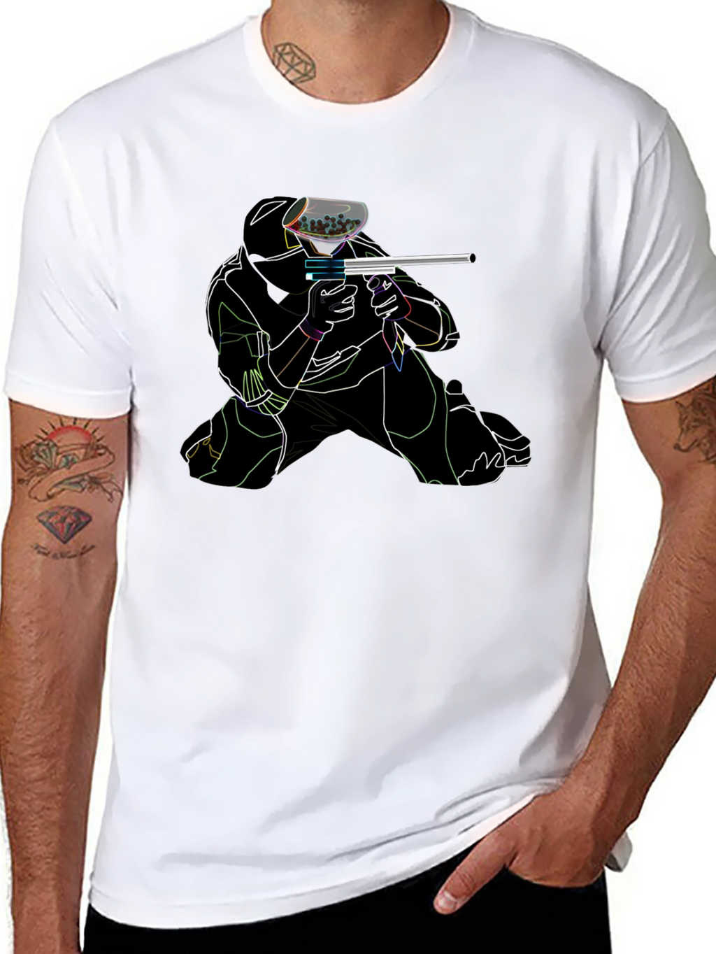 Paintball Player Graphic T-Shirt - Black Cotton Tee