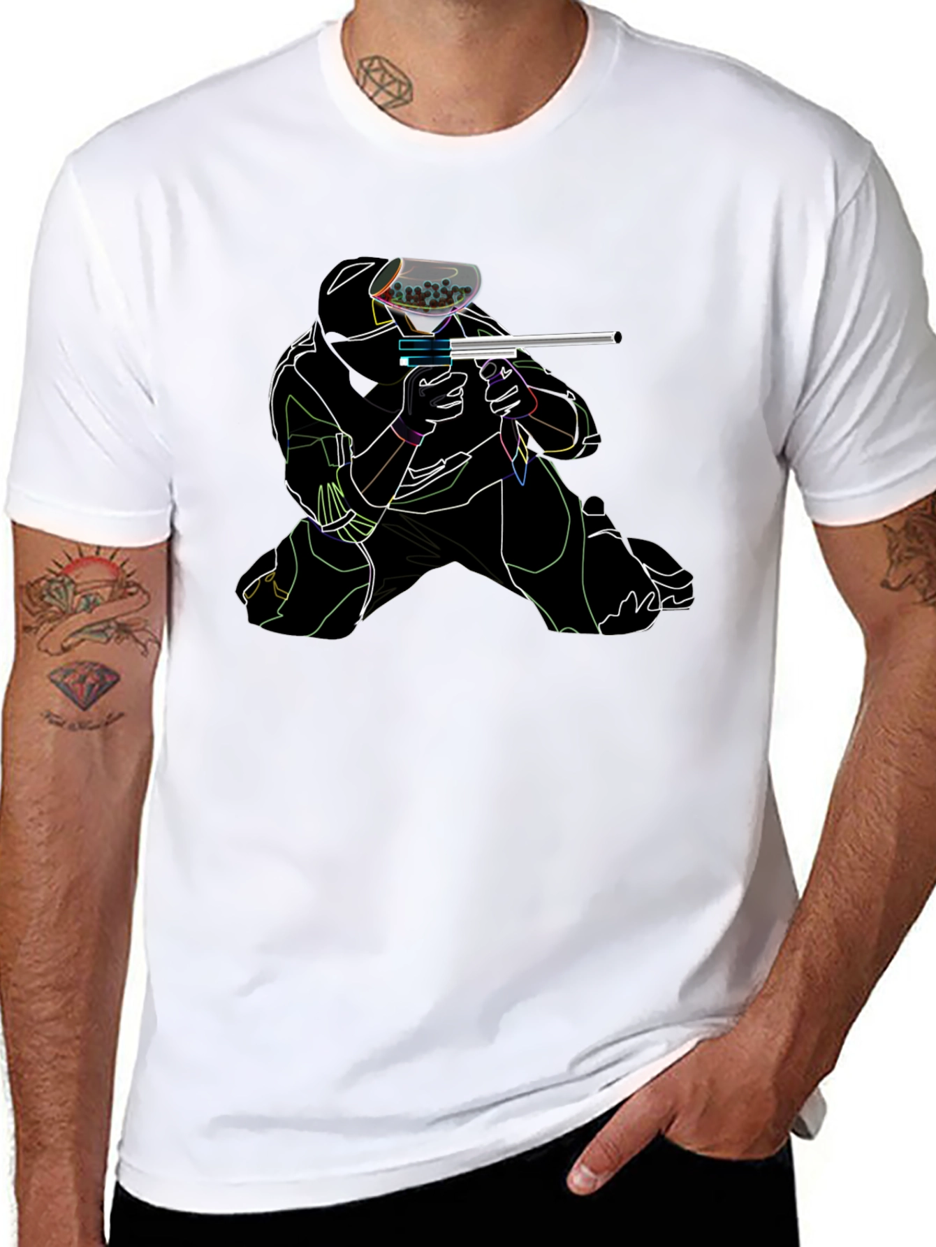 Paintball Player Graphic T-Shirt - Black Cotton Tee