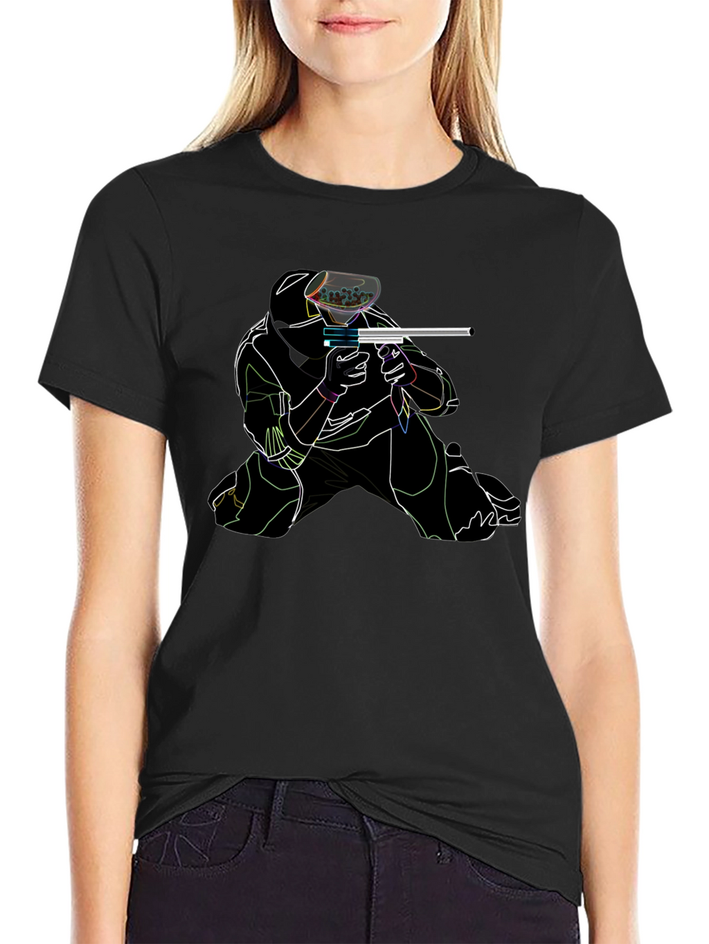 Paintball Player Graphic T-Shirt - Black Cotton Tee