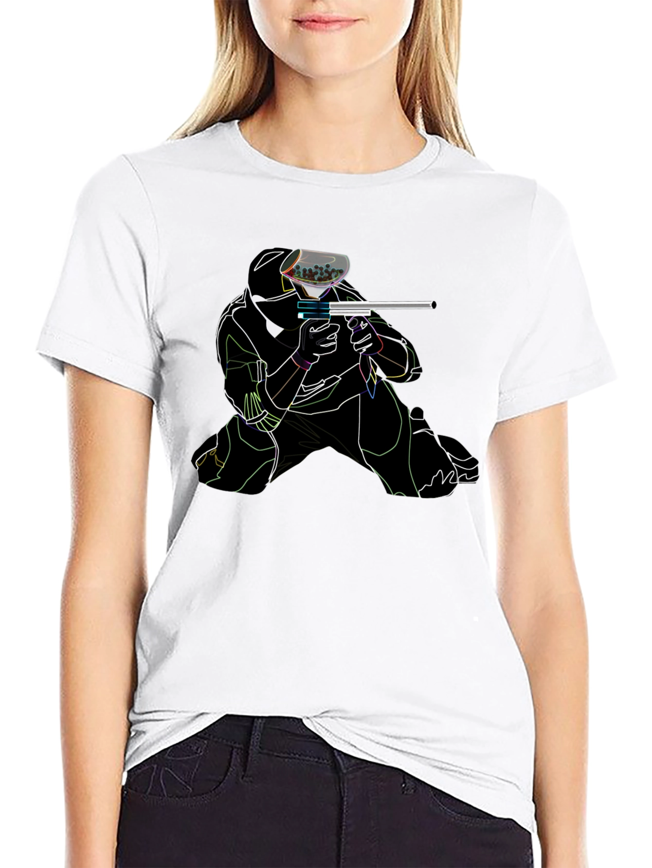 Paintball Player Graphic T-Shirt - Black Cotton Tee