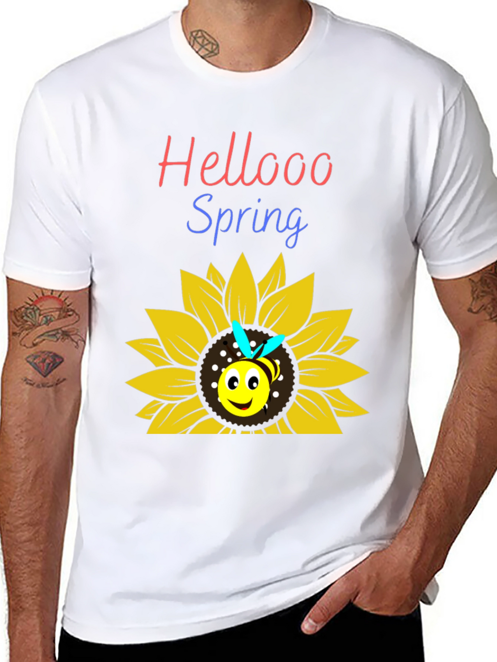 Hellooo Spring Bee Sunflower Graphic T-Shirt