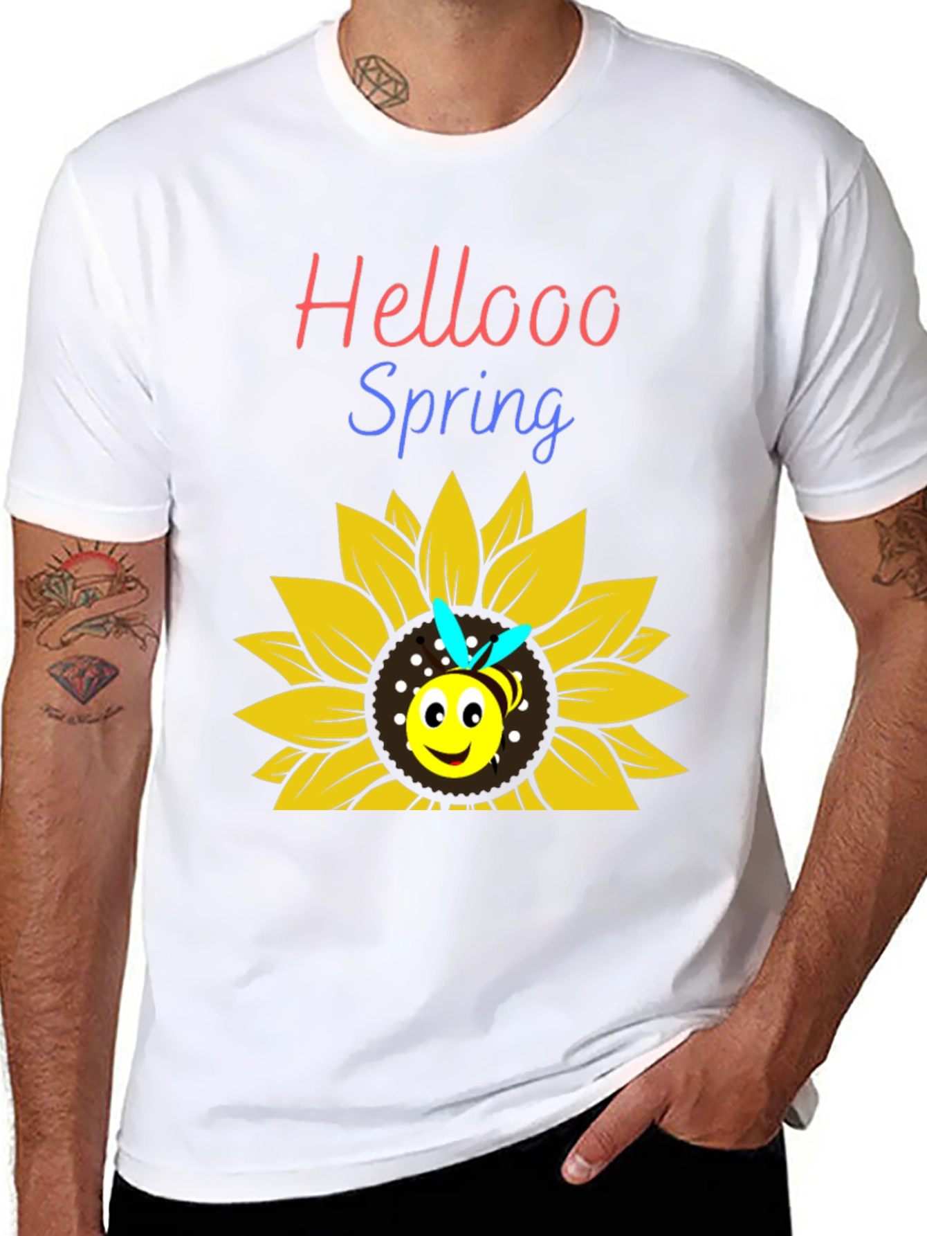Hellooo Spring Bee Sunflower Graphic T-Shirt