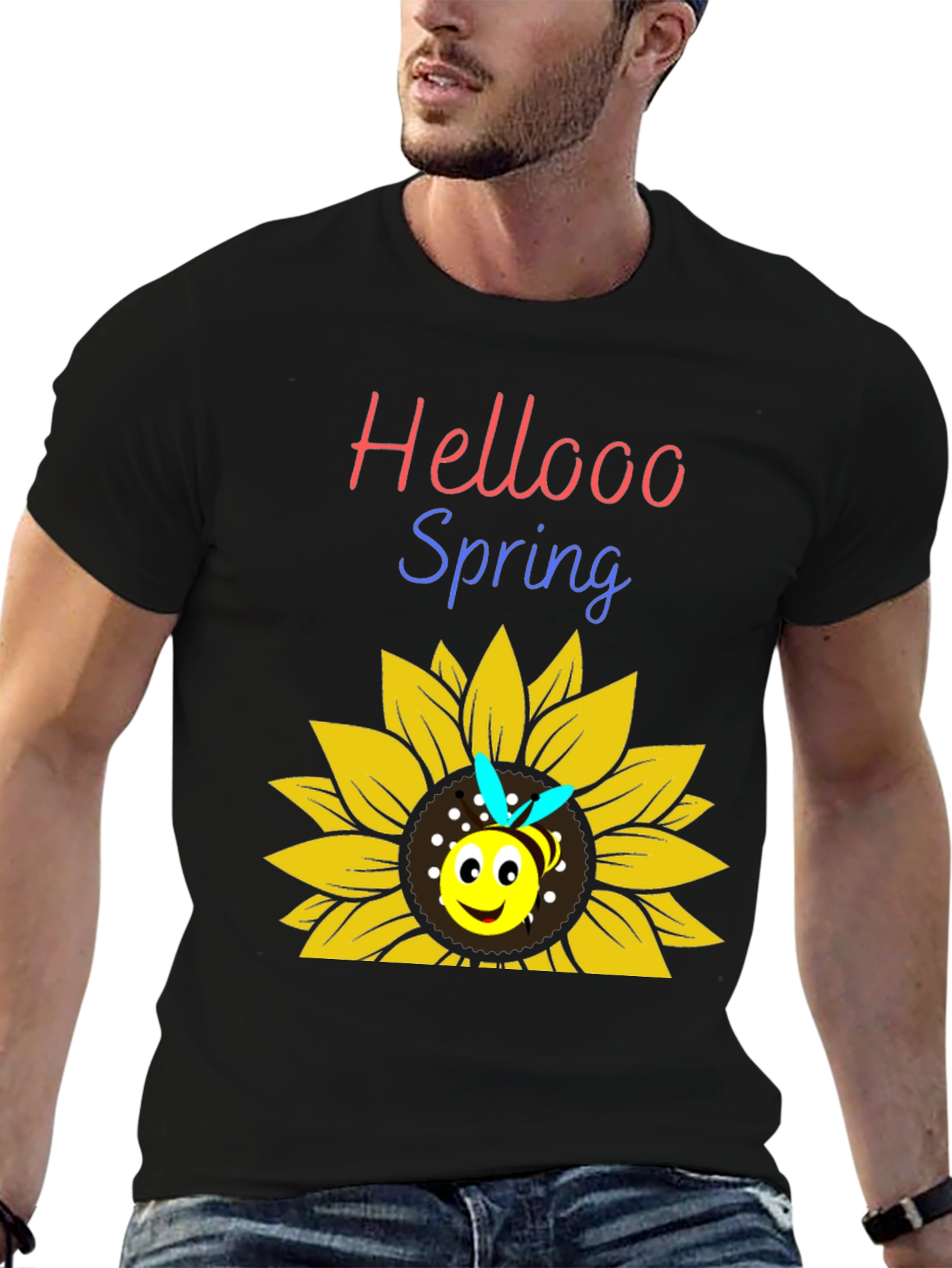 Hellooo Spring Bee Sunflower Graphic T-Shirt