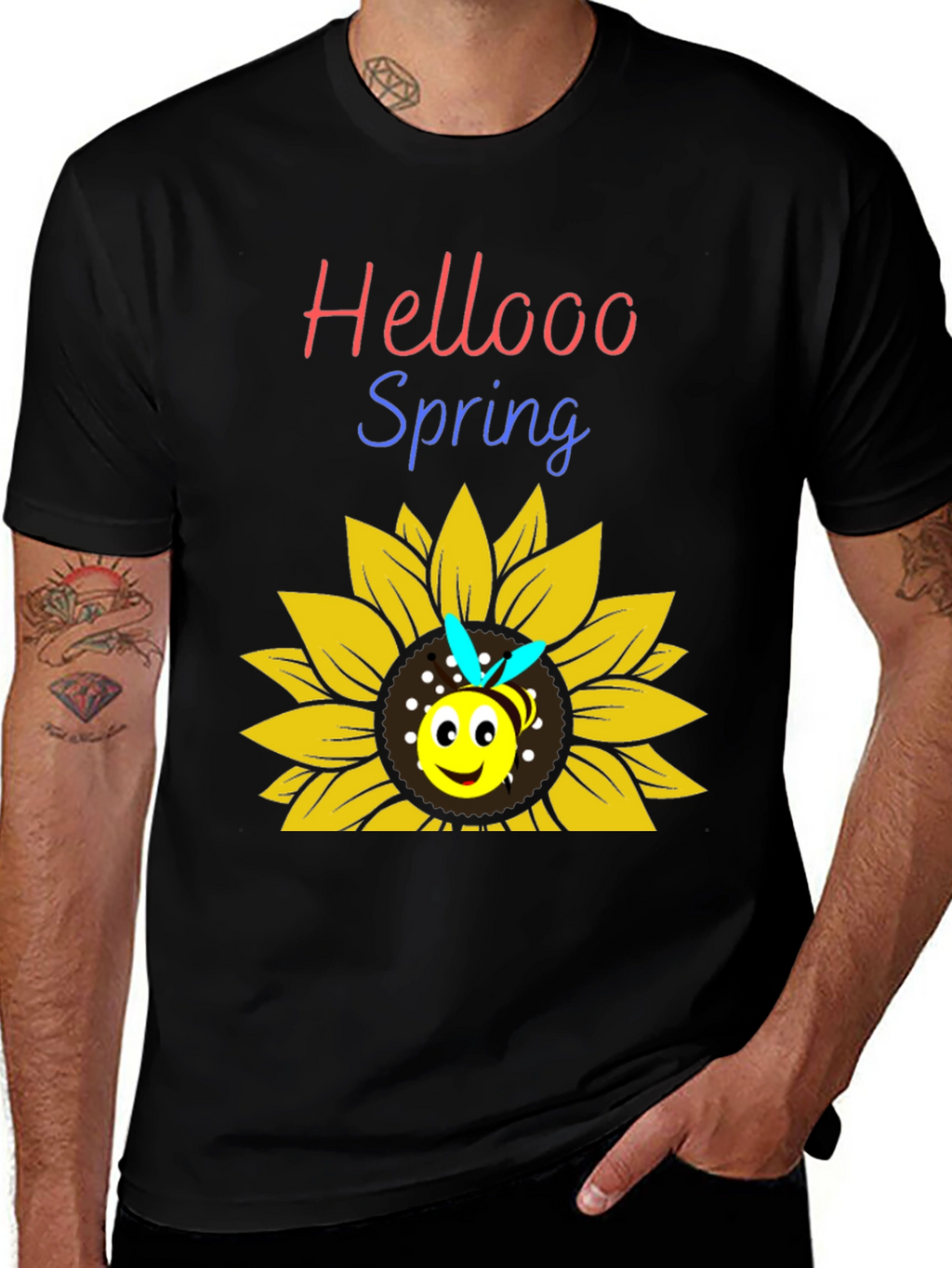 Hellooo Spring Bee Sunflower Graphic T-Shirt