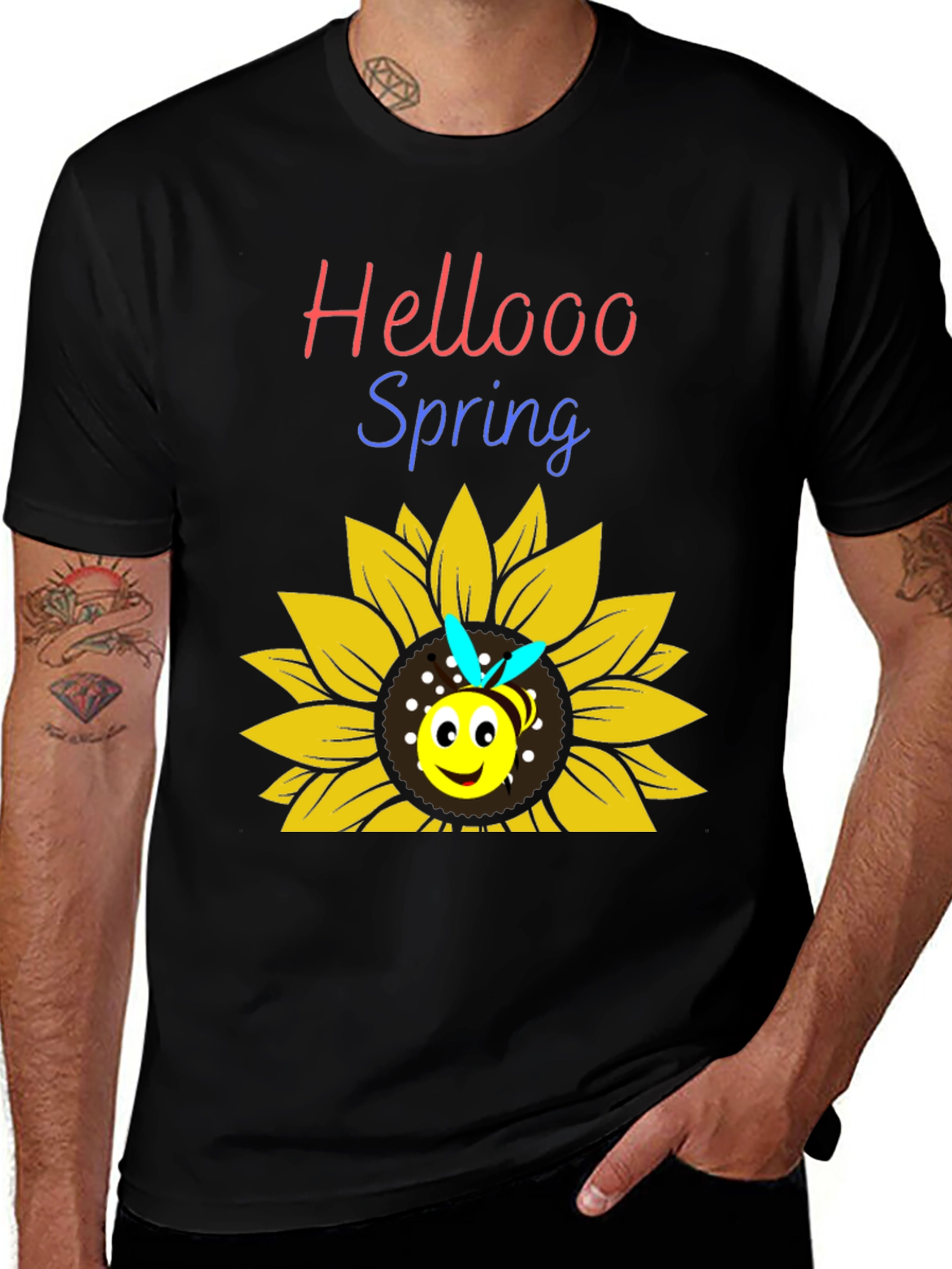Hellooo Spring Bee Sunflower Graphic T-Shirt