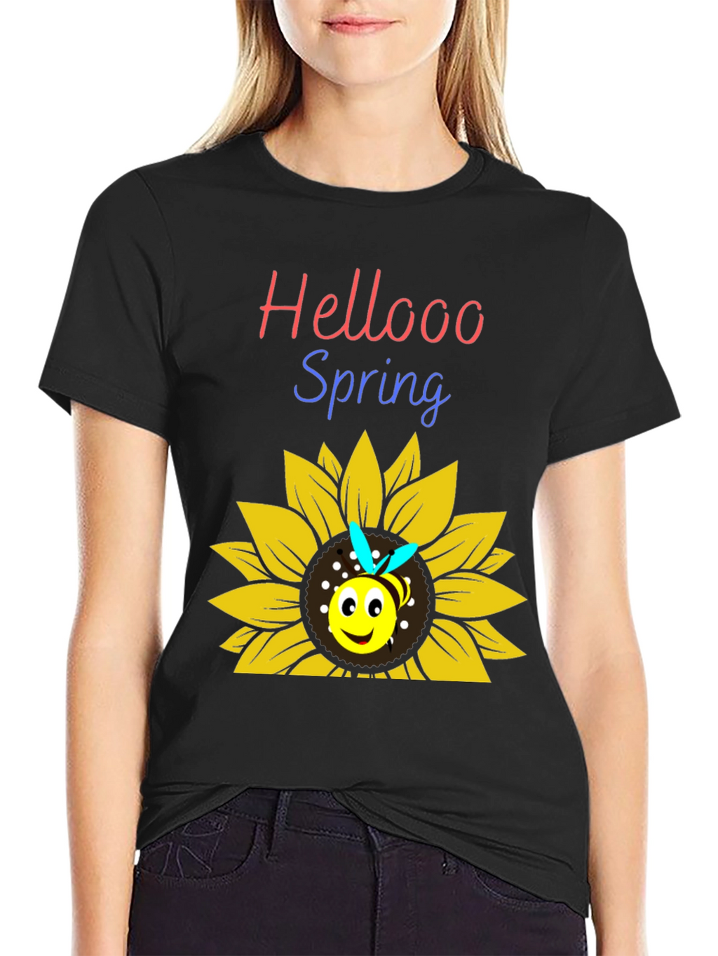 Hellooo Spring Bee Sunflower Graphic T-Shirt