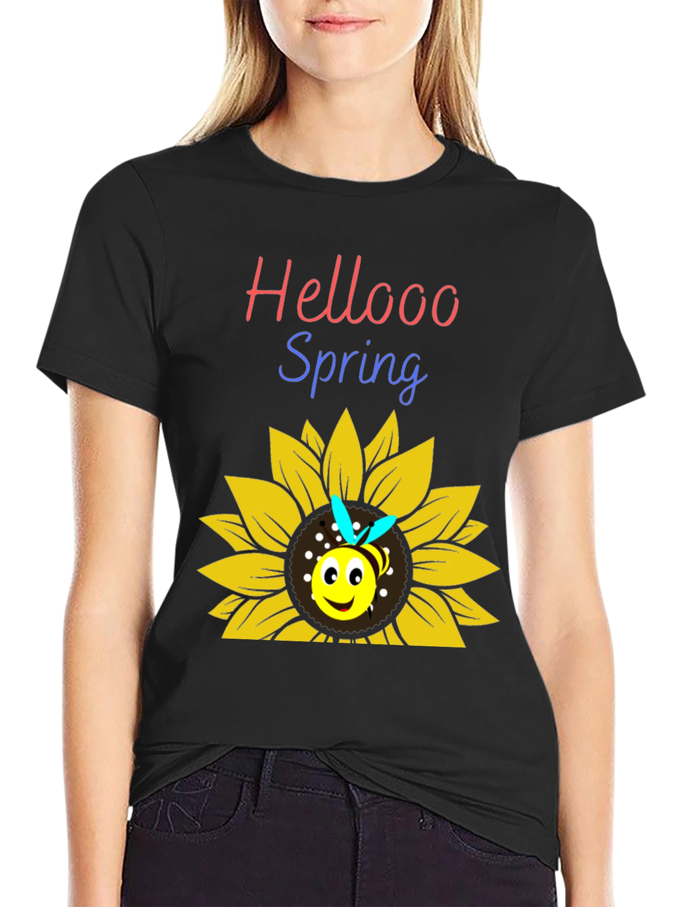 Hellooo Spring Bee Sunflower Graphic T-Shirt