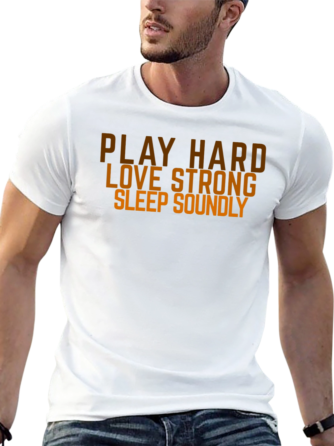 Play Hard Love Strong Slogan Graphic T-Shirt