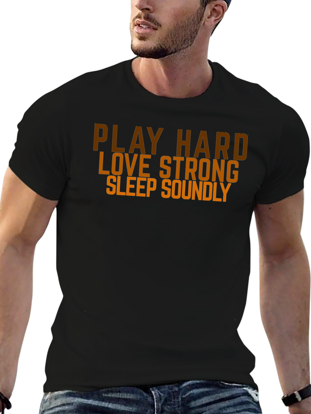 Play Hard Love Strong Slogan Graphic T-Shirt