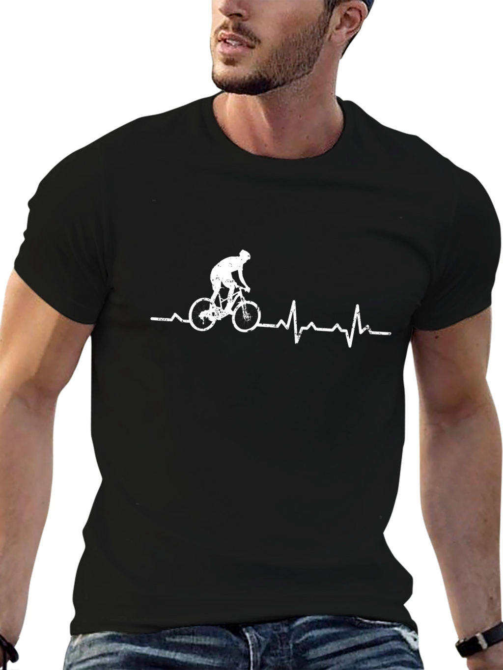 Cycling Heartbeat T-Shirt - Mens Black Tee