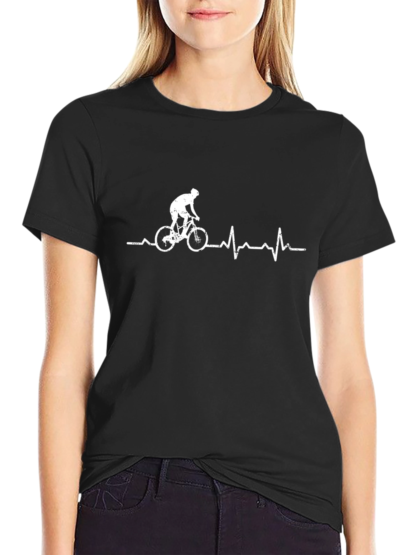 Cycling Heartbeat T-Shirt - Mens Black Tee