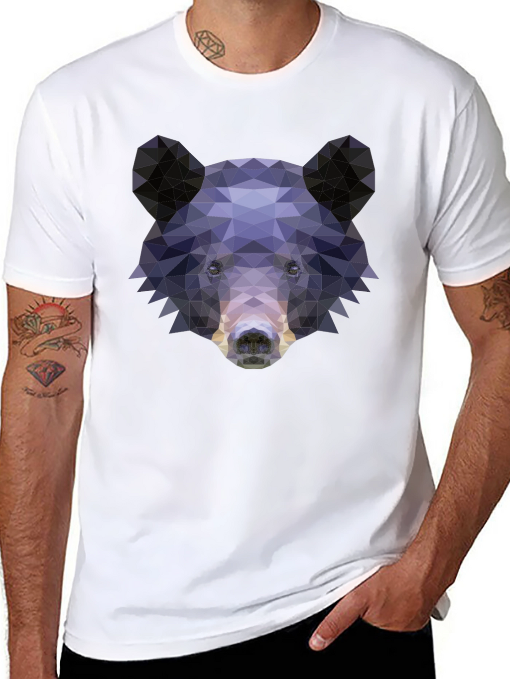 Geometric Bear Graphic Print T-Shirt - Black