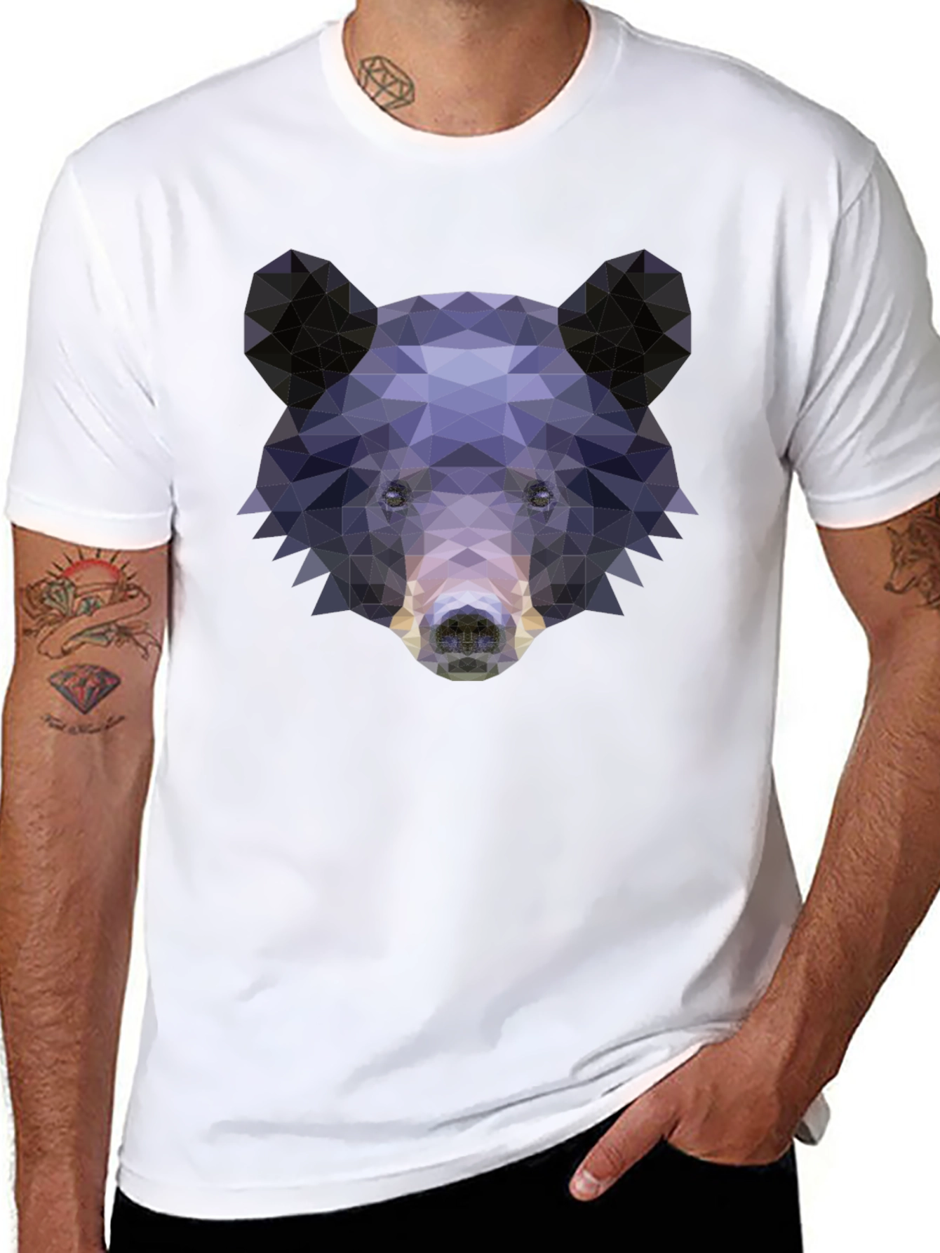 Geometric Bear Graphic Print T-Shirt - Black