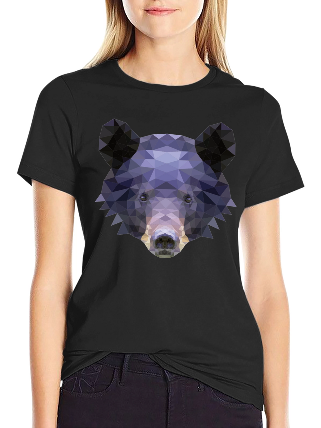 Geometric Bear Graphic Print T-Shirt - Black