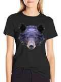 Geometric Bear Graphic Print T-Shirt - Black